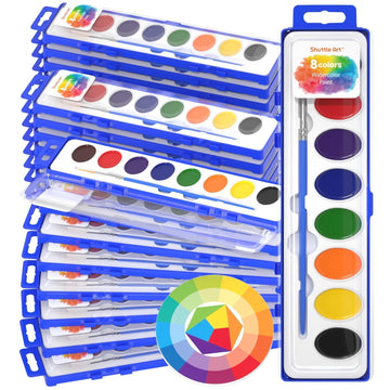 Shuttle Art 24 Pack Watercolor Paint Set, 8 Colors with Paint Brushes & Color Wheels, Washable for Kids & Adults, Suitable for Classroom, Parties