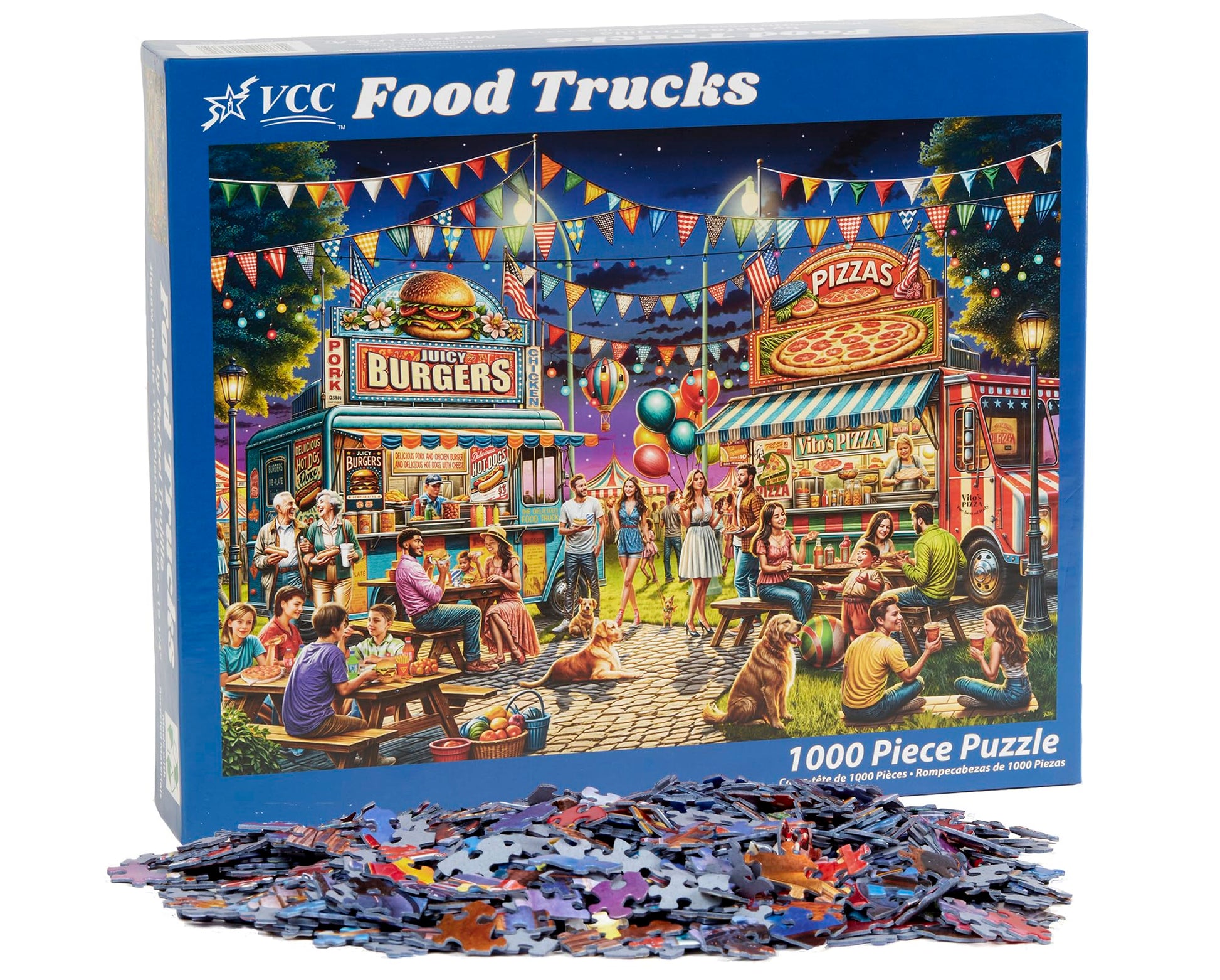 Food Trucks Jigsaw Puzzle 1000 Piece by Vermont Christmas Company - Fully Interlocking & Randomly Shaped Pieces - 26 5/8" x 19 1/4"