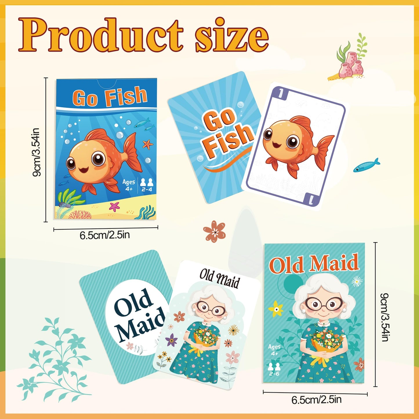 Card Games,Go Fish,Old Maid Card Game for Kids Toddler,2 Decks of Classic Fun Card Game for Game Nights and Family Gatherings,Great Gifts for Birthday