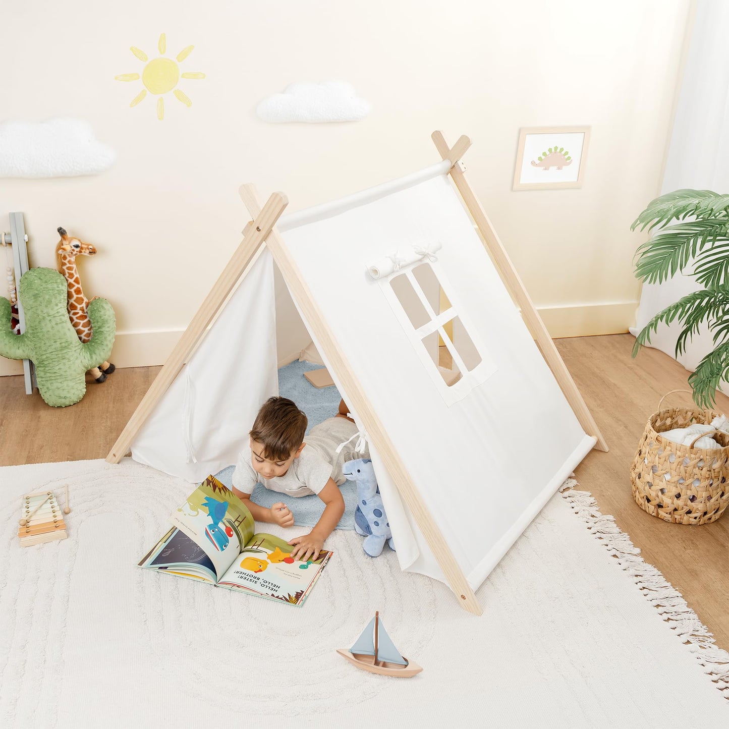 Comfy Cubs Kids Play Tent - Breathable Cotton Teepee for Imaginative Activity - Indoor Canvas Play Tent - Easy Setup, Safe Design, and Spacious Layout