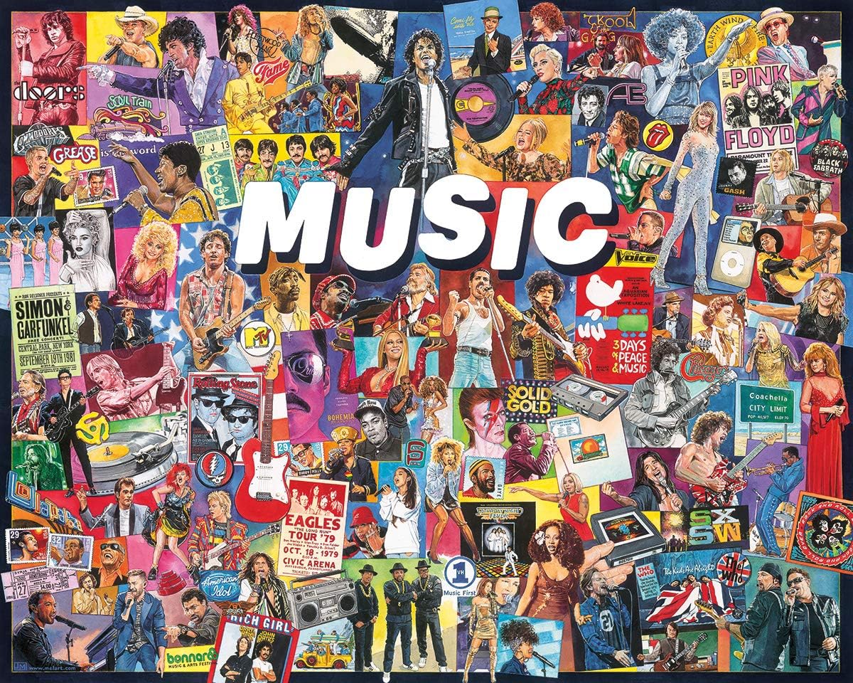 White Mountain 1000 Piece Jigsaw Puzzle Rock Pop Legends Collage, Music