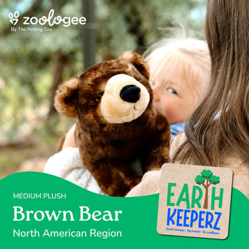 The Petting Zoo Brown Bear Stuffed Animal Plushie, Gifts for Kids, Earth Keeperz Wildlife Animals, Zoologee Brown Bear Plush Toy, 12 inches