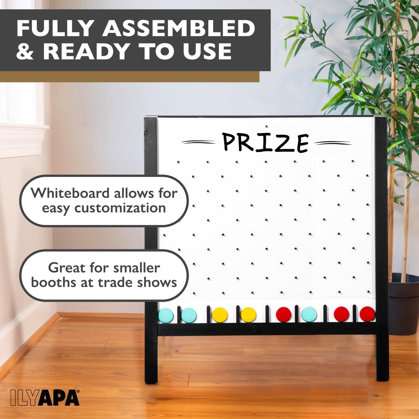 Ilyapa Large Portable Prize Drop Game - 41x27.5 Inch Double Sided Penny Drop Game, Wooden A-Frame Whiteboard Sign, Eraser & Token Storage Tote