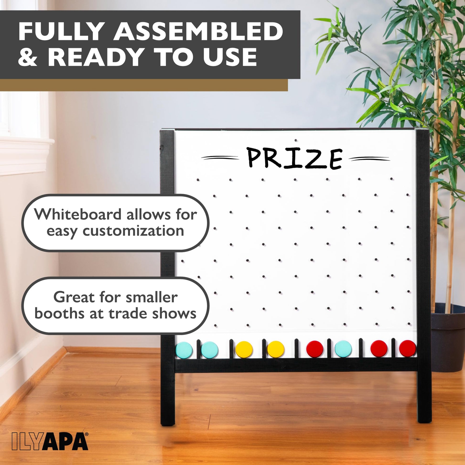 Ilyapa Large Portable Prize Drop Game - 41x27.5 Inch Double Sided Penny Drop Game, Wooden A-Frame Whiteboard Sign, Eraser & Token Storage Tote