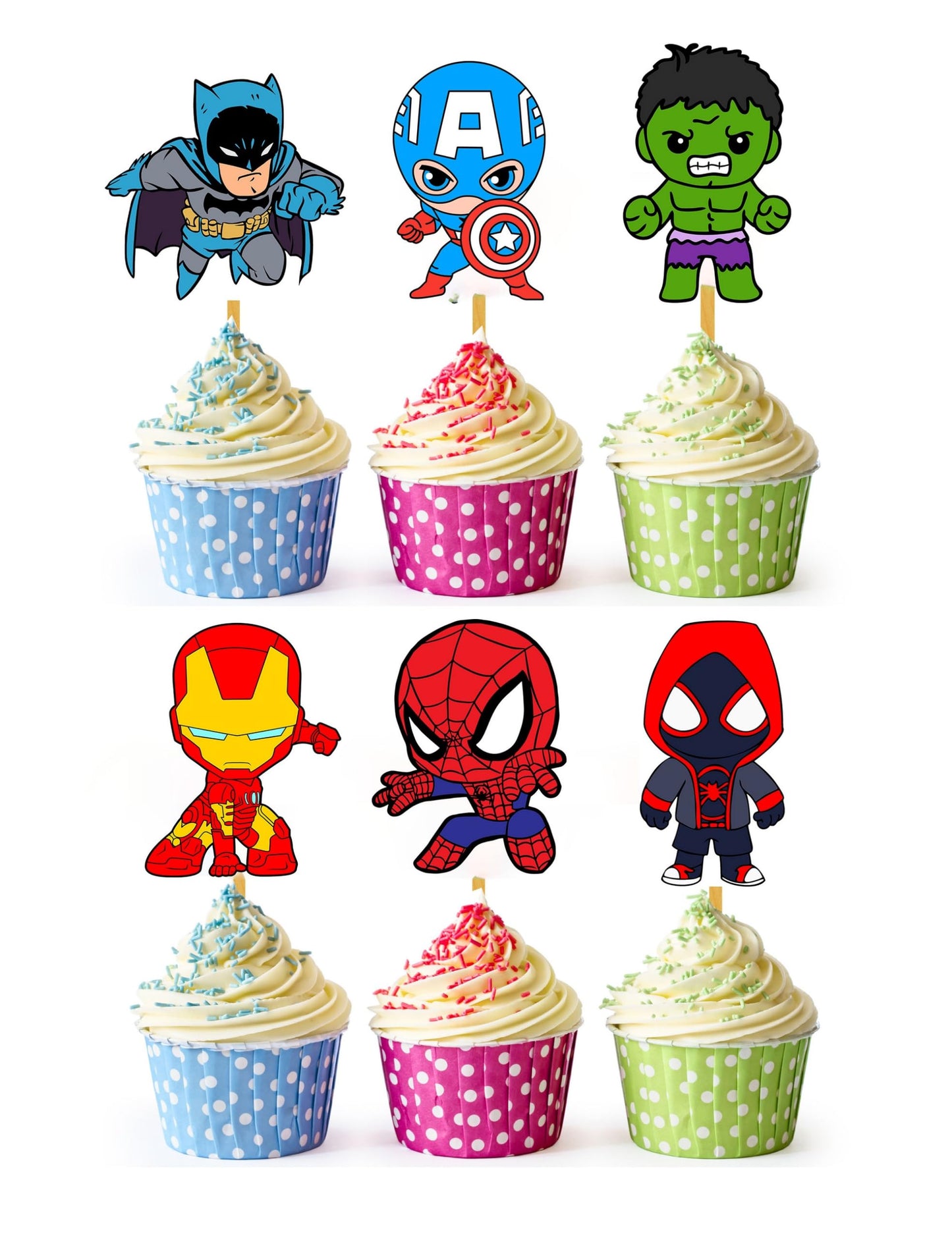 24x Hero Super kids Cupcake Toppers - Strong Picks Happy Birthday Décor, Cupcake Decorations for Kids Birthdays