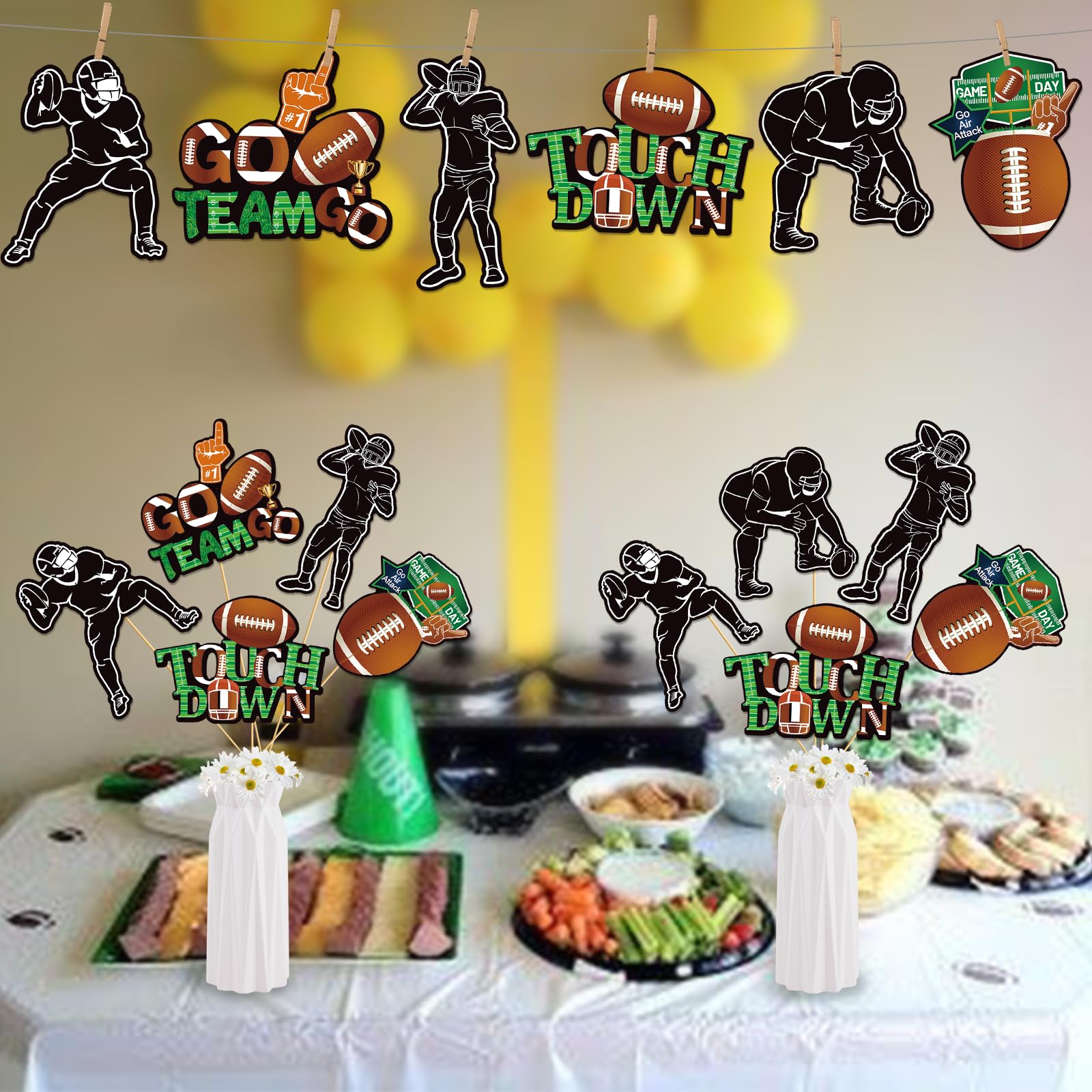 24PCS Football Centerpieces Sticks for Table Football Party Table Decorations Football Table Decor Stick for Vase Photo Booth Props