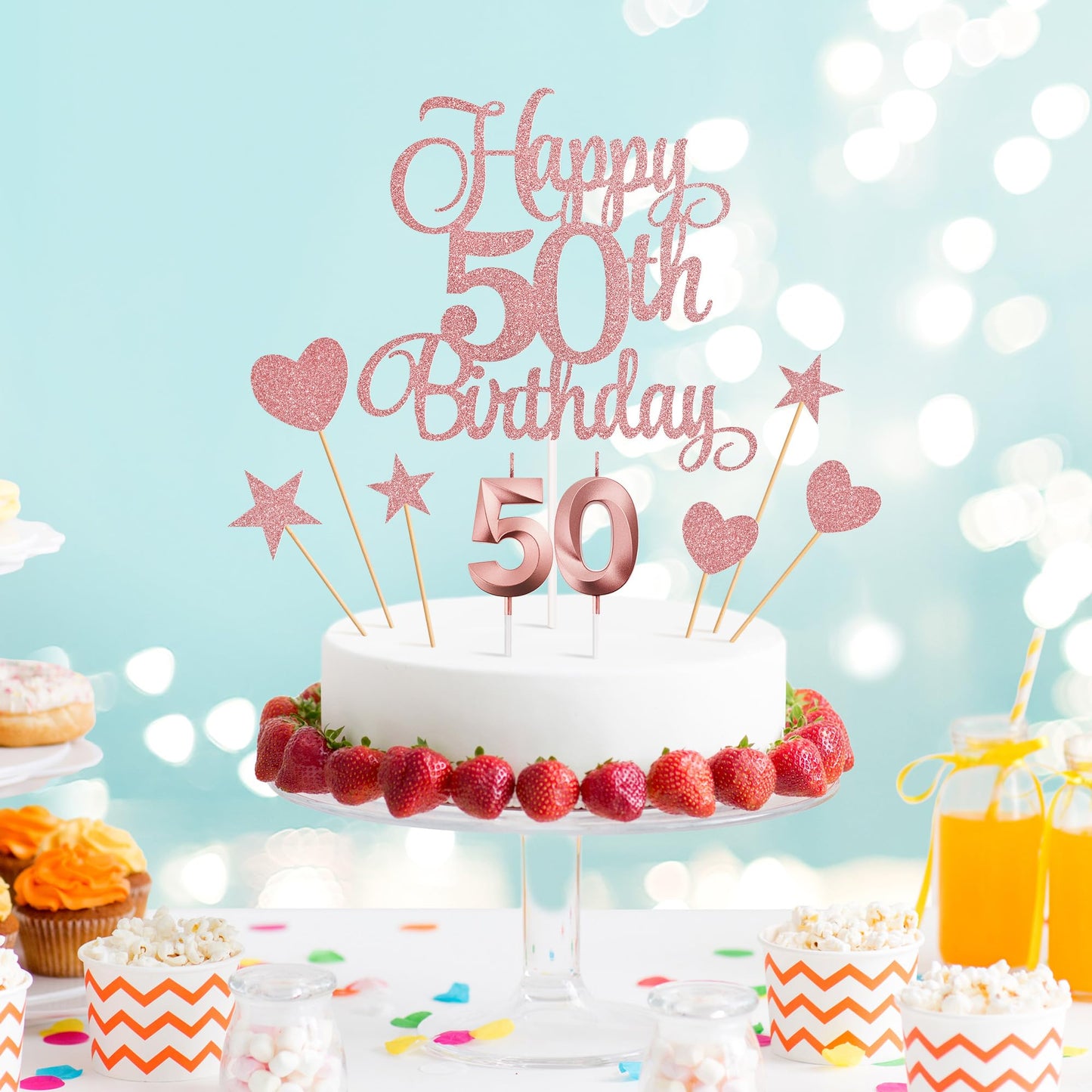 Lecferrarc 50th Birthday Cake Decorations, 50th Birthday Candles Cake Numeral Candles and Glitter Happy 50th Birthday Cake Toppers Set for Birthday