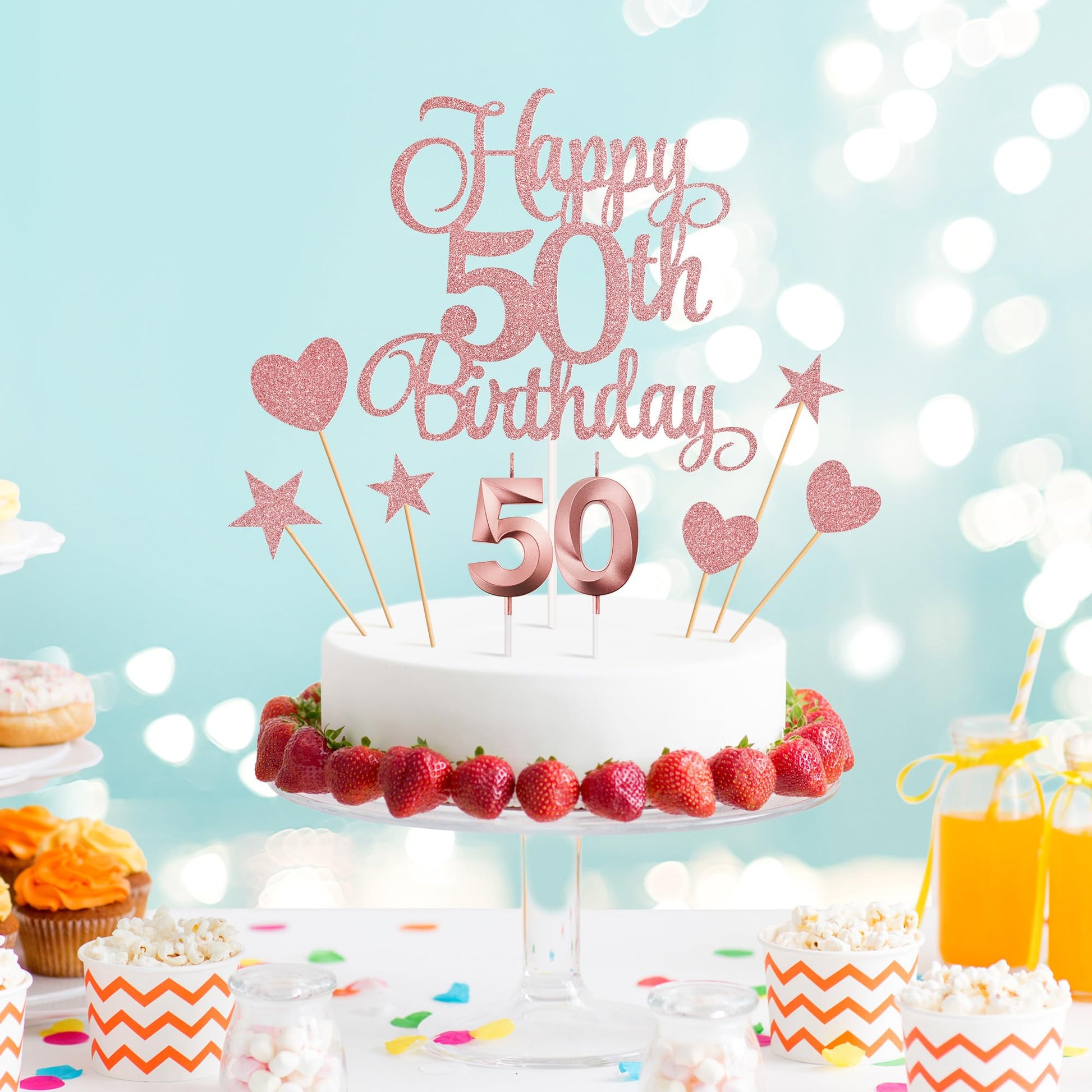 Lecferrarc 50th Birthday Cake Decorations, 50th Birthday Candles Cake Numeral Candles and Glitter Happy 50th Birthday Cake Toppers Set for Birthday