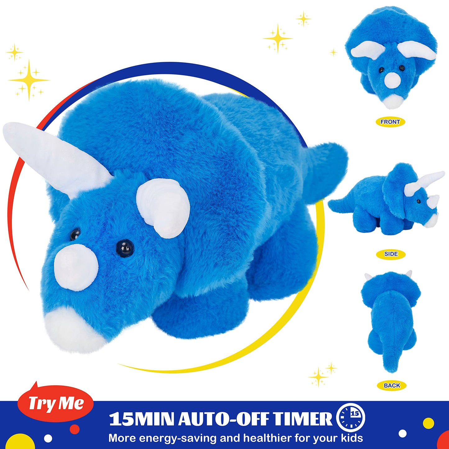 Glow Guards 16''Light up Musical Triceratops Dinosaur Stuffed Animal,Soft Singing LED Dinosaur Plush Toy with Magic Night Lights&Lullaby,Birthday