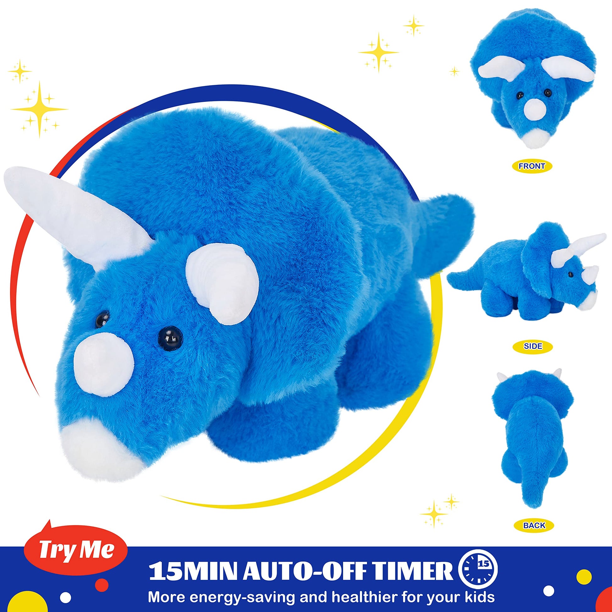 Glow Guards 16''Light up Musical Triceratops Dinosaur Stuffed Animal,Soft Singing LED Dinosaur Plush Toy with Magic Night Lights&Lullaby,Birthday
