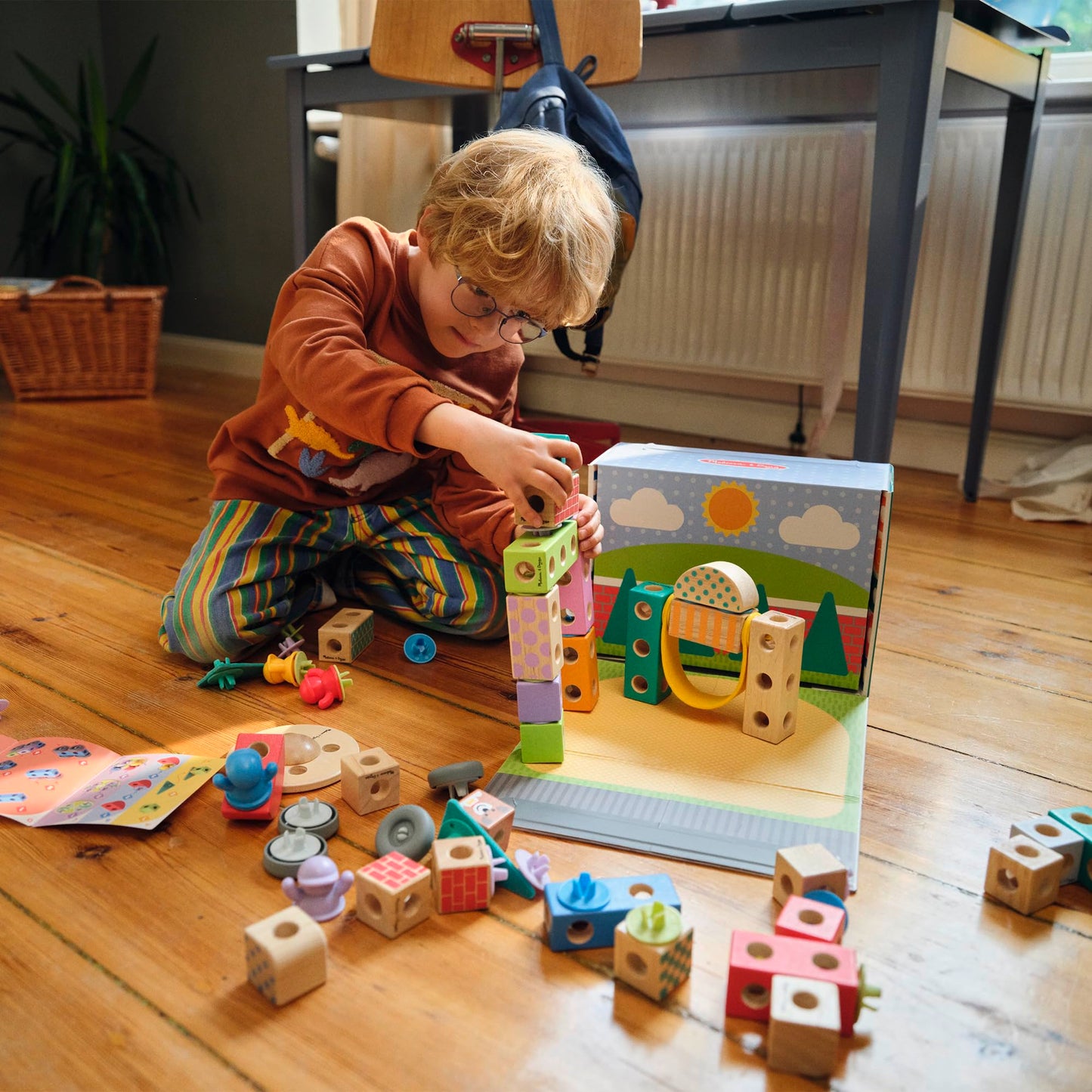 Melissa & Doug Blockables Town Connectable Wooden Building Blocks