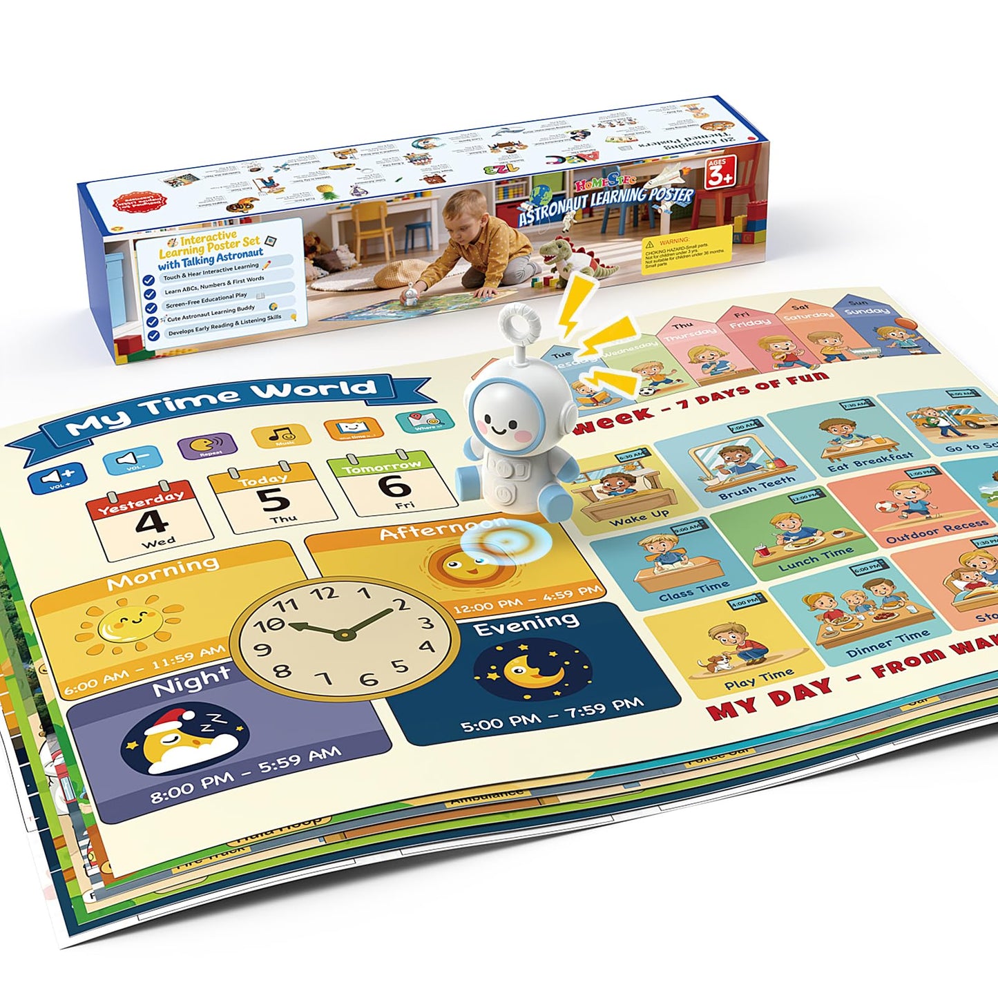Interactive Learning Posters with Talking Astronaut Pen Tap to Learn ABCs Numbers Colors and Words Screen Free Educational Toy for Toddlers Ages 3
