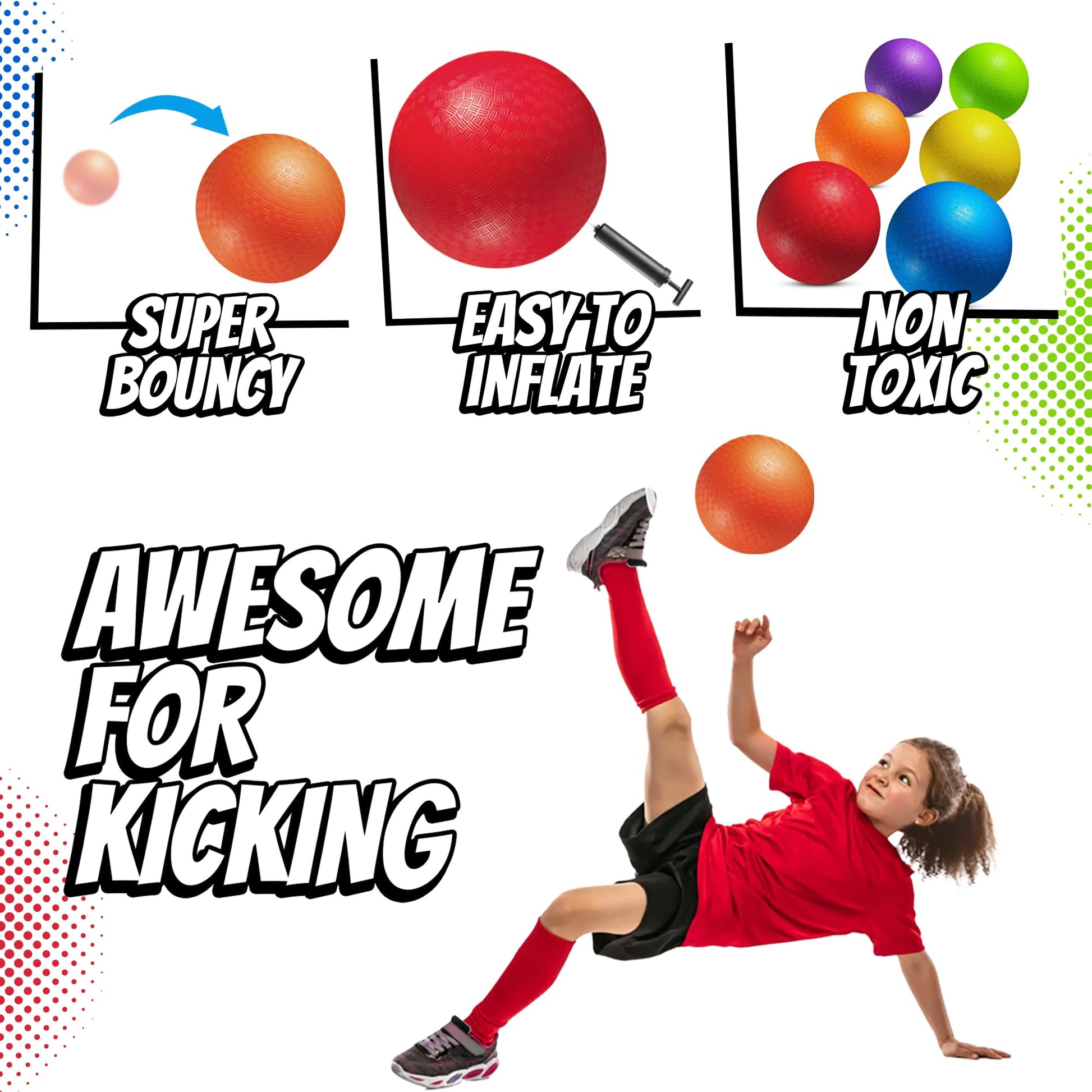 8.5-Inch Kickball Playground Balls for Kids & Adults (6-Pack)