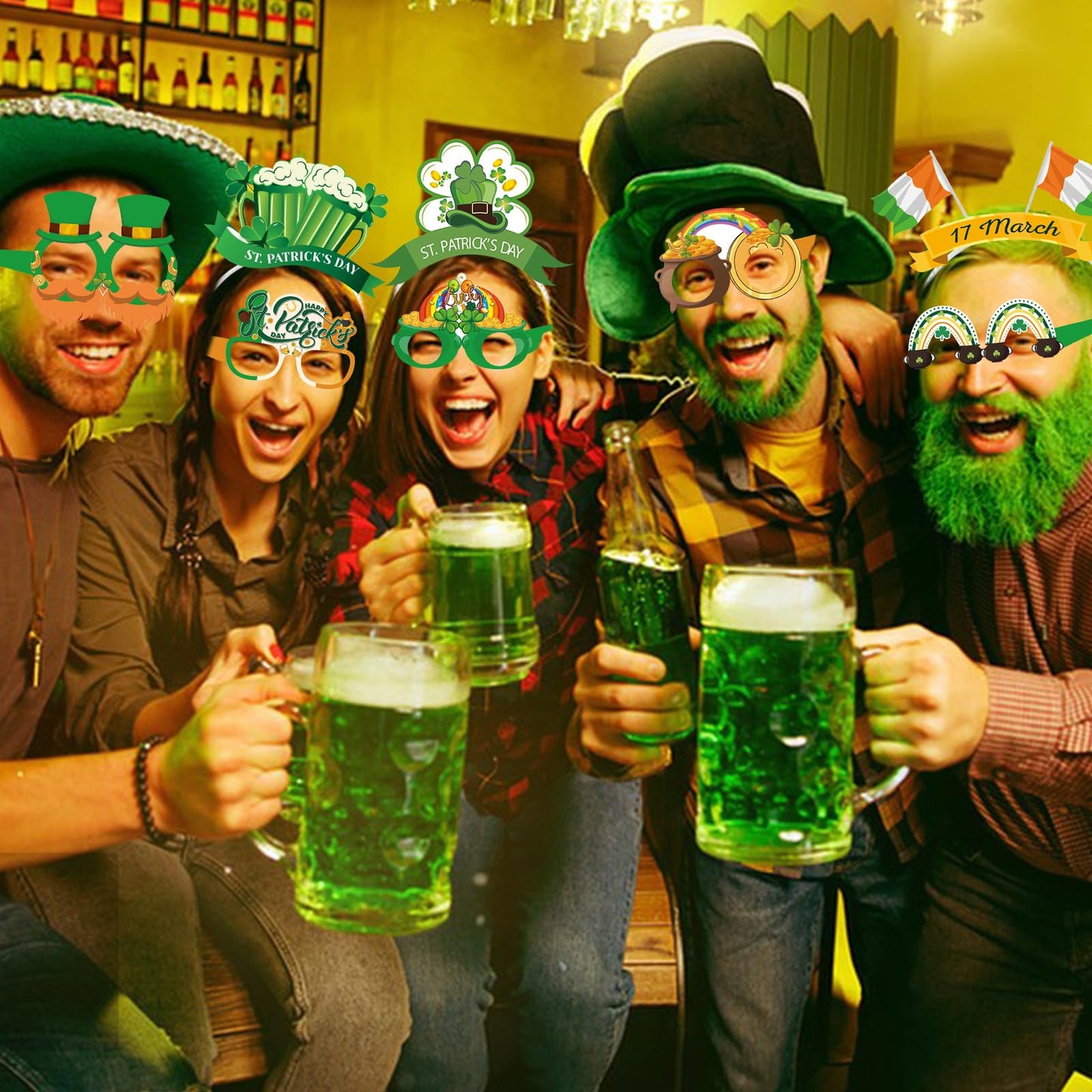Openfly 12Pcs St. Patrick's Day Headbands and Glasses St. Patrick's Day Party Supplies Green Shamrock Clover Headband St. Patricks Day Glasses for St