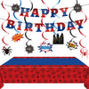 Spider Party Decorations Spider Web Themed Tablecloth Happy Birthday Banner Hanging Swirls for Baby Shower Spiders Birthday Party Supplies (Spider