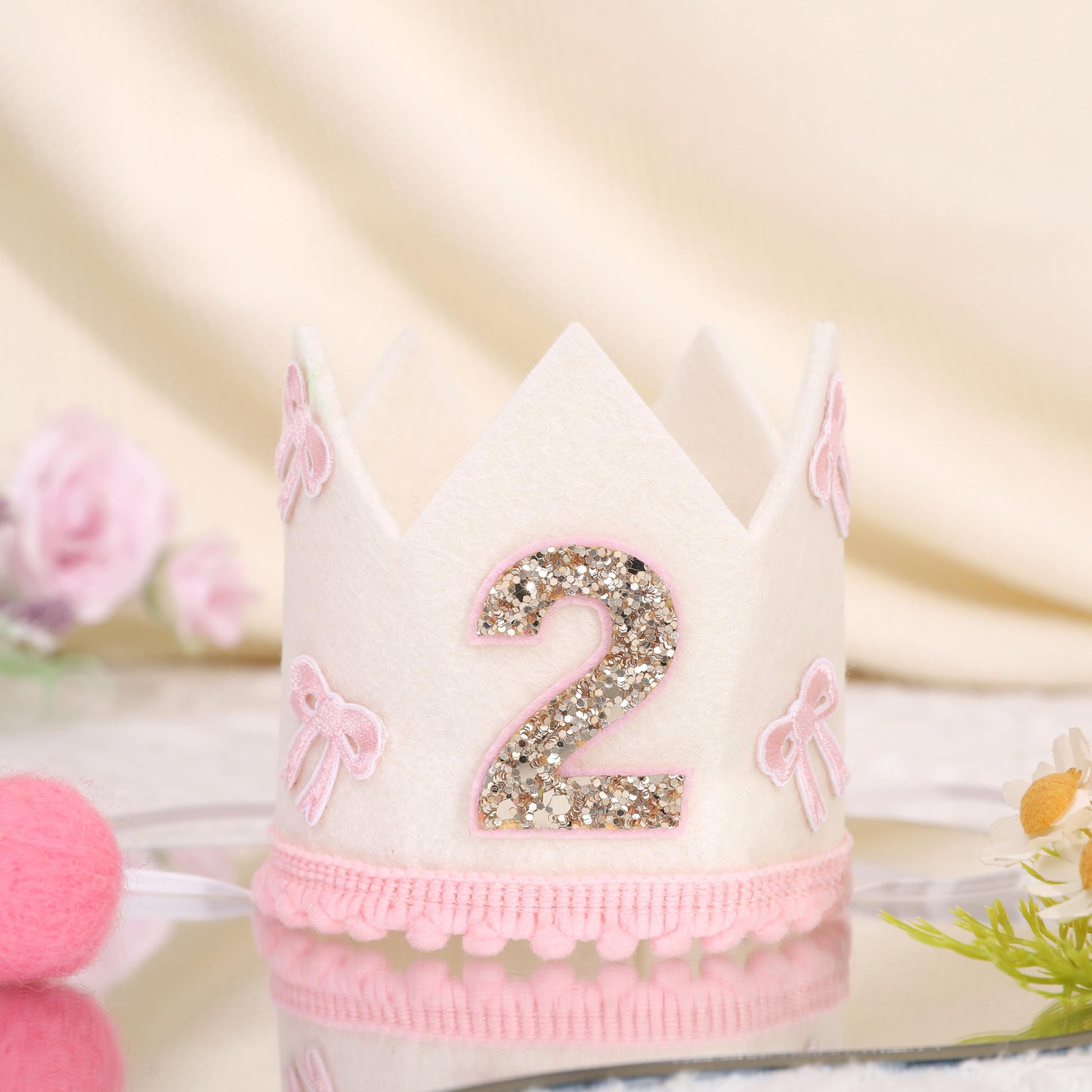 Pink Bow 2nd Crown,Bow 2nd Birthday Theme Crown,Girl Second Birthday Decor