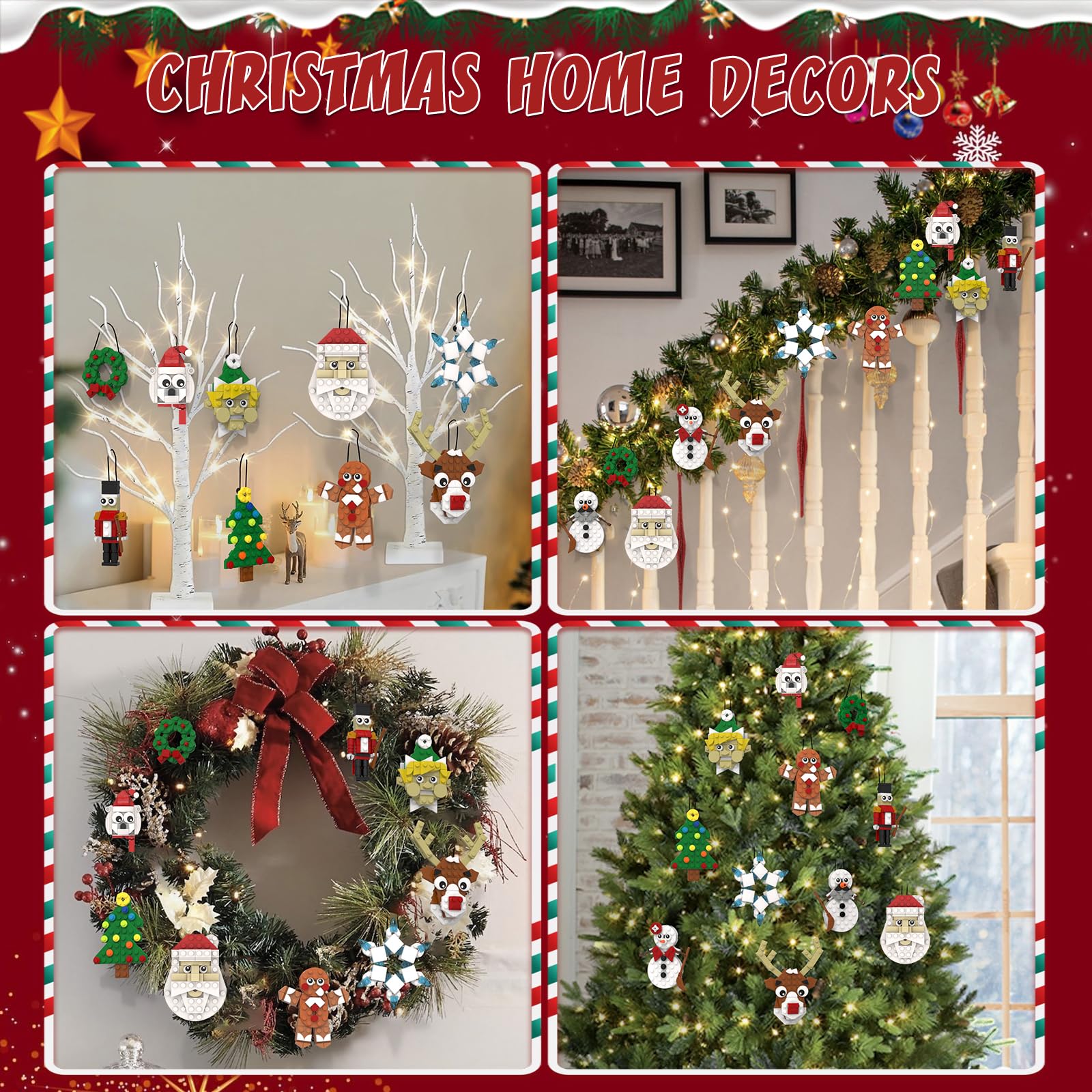 DECMIOX Christmas Ornaments Building Set, 11-in-1 Christmas Tree, Wreath, Santa, Reindeer, Gingerbread, Polar Bear, Snowflake, 2025 Xmas Holiday