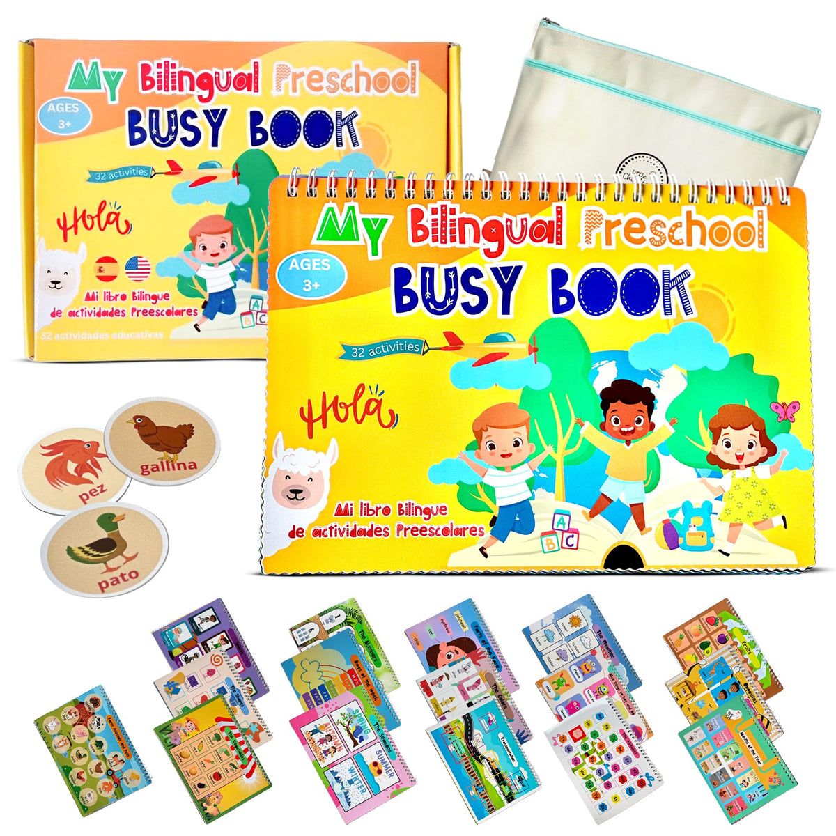 Little Charlie Lu Busy Book for Toddlers 3 and Up - Preschool Learning Activities Bilingual Book in Spanish and English with 32 Activities
