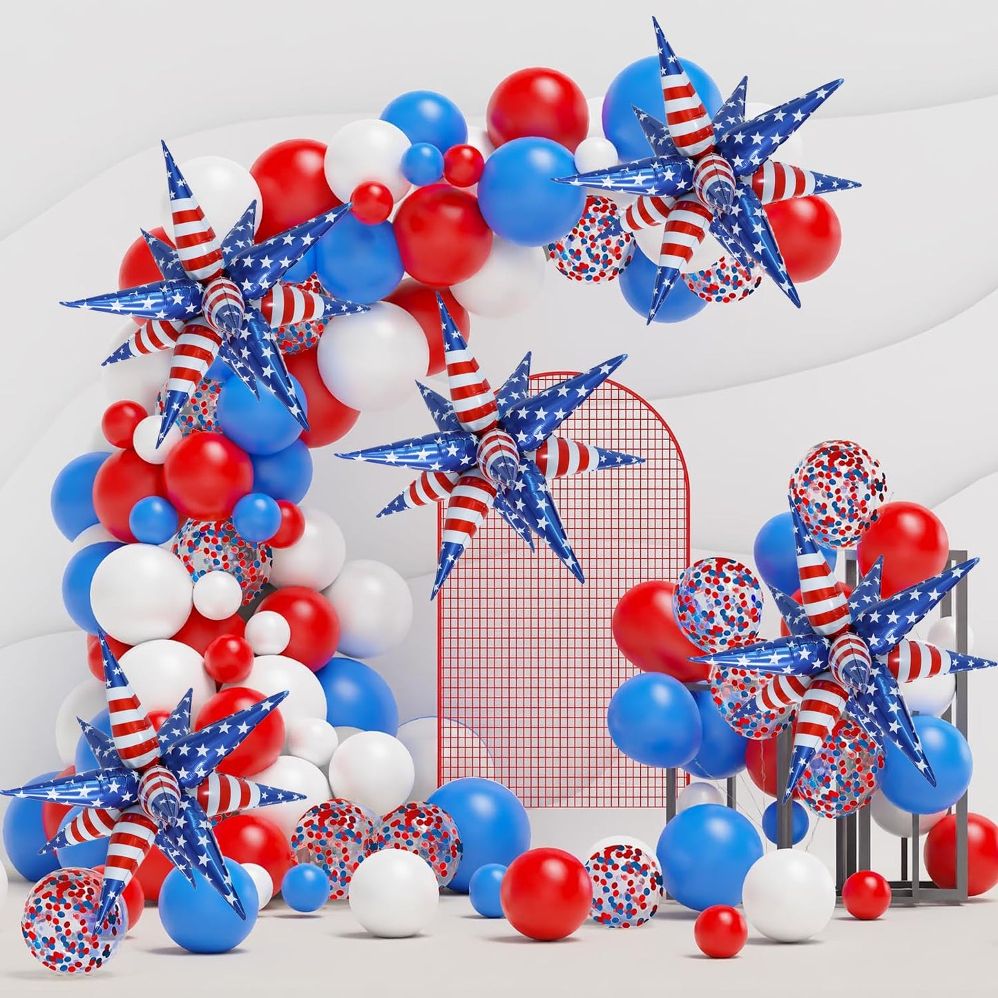 32inch Red White Blue Star Balloons 5 * 12 Pcs Foil Explosion Star Patriotic Balloons for Independence President MLK Day Patriotic Veterans Party
