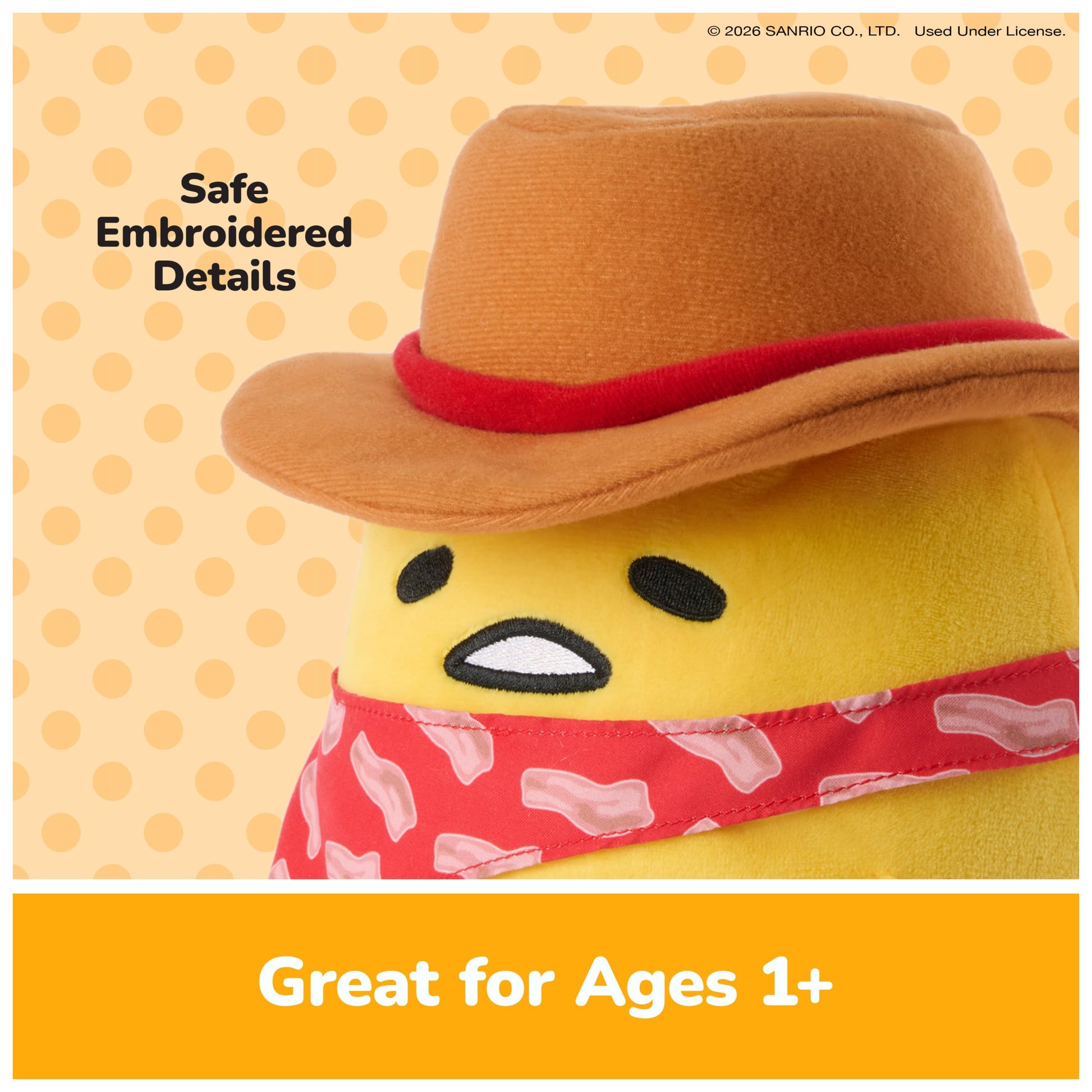 GUND Sanrio Gudetama The Lazy Egg Cowboy 9-Inch Western Themed Stuffed Toy