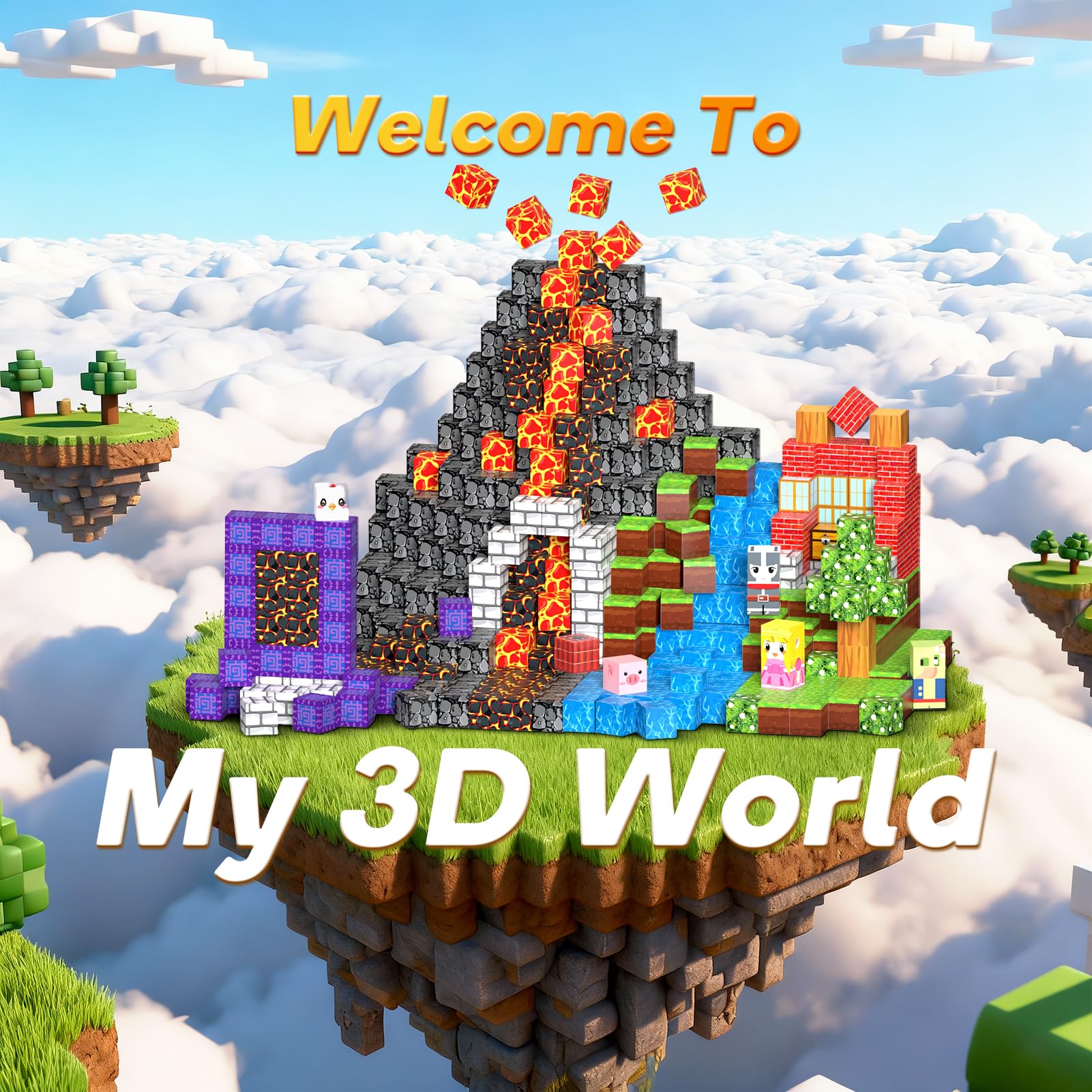 150PCS Magnetic Building Blocks - 6 Big Magnetic Base Building STEM Toys, Magnet Cube Game for Kids, Build Mine Castle Volcano World for Boys Girls