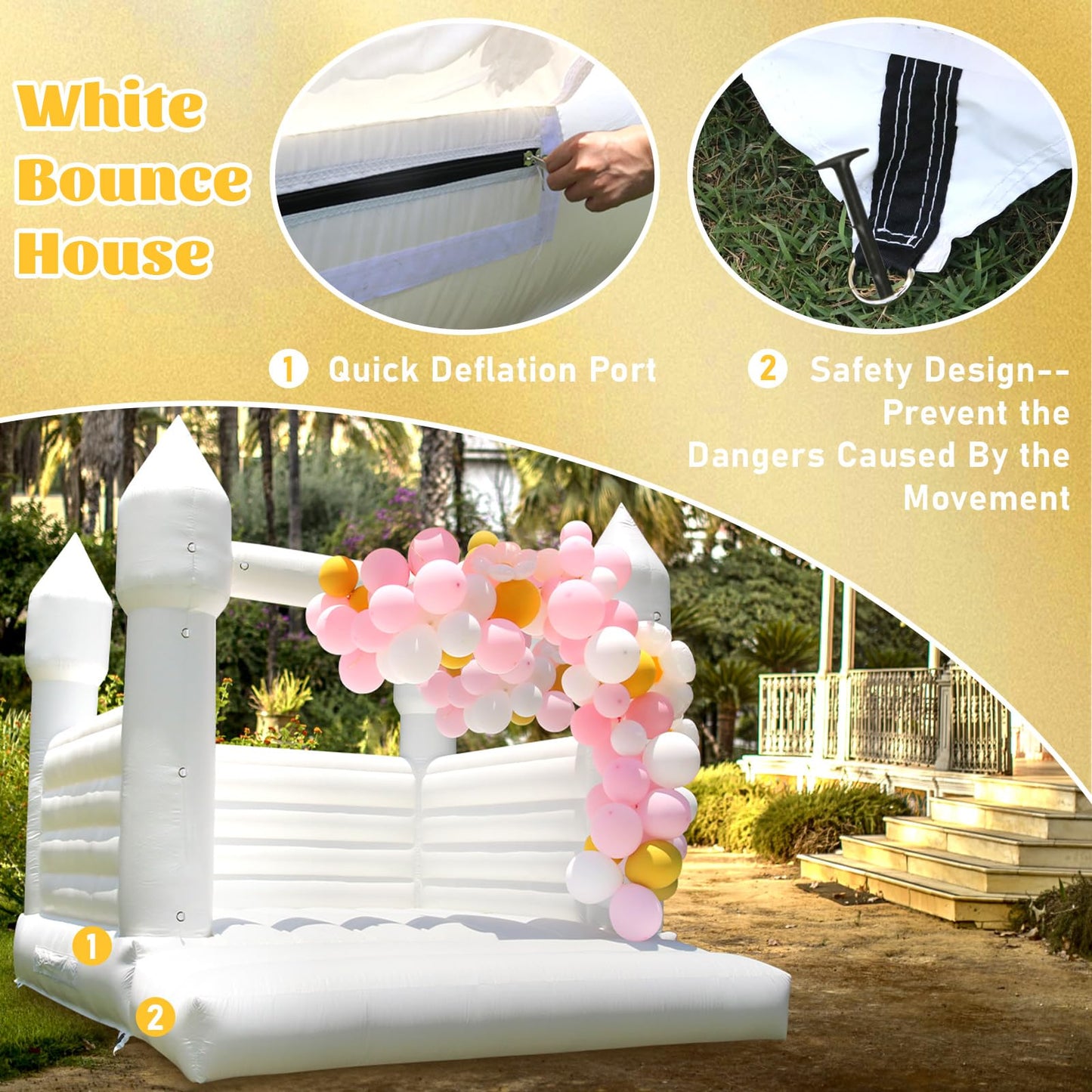 White Bounce House Castle for Adults Kids?13.5FT Large PVC? Inflatable Bounce House with 750W Upgrade Powerful Blower, Commercial Bounce House