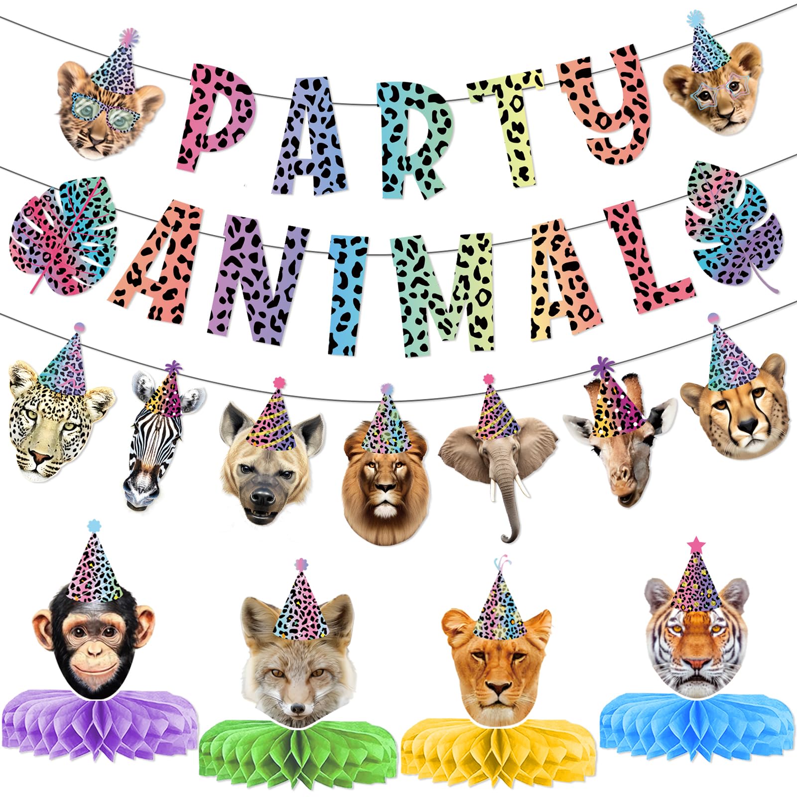 Neon Party Animal Banner Garland Centerpieces, Party Animal Birthday Decorations, Cheetah Print Party Decorations for Safari Jungle Leopard Birthday