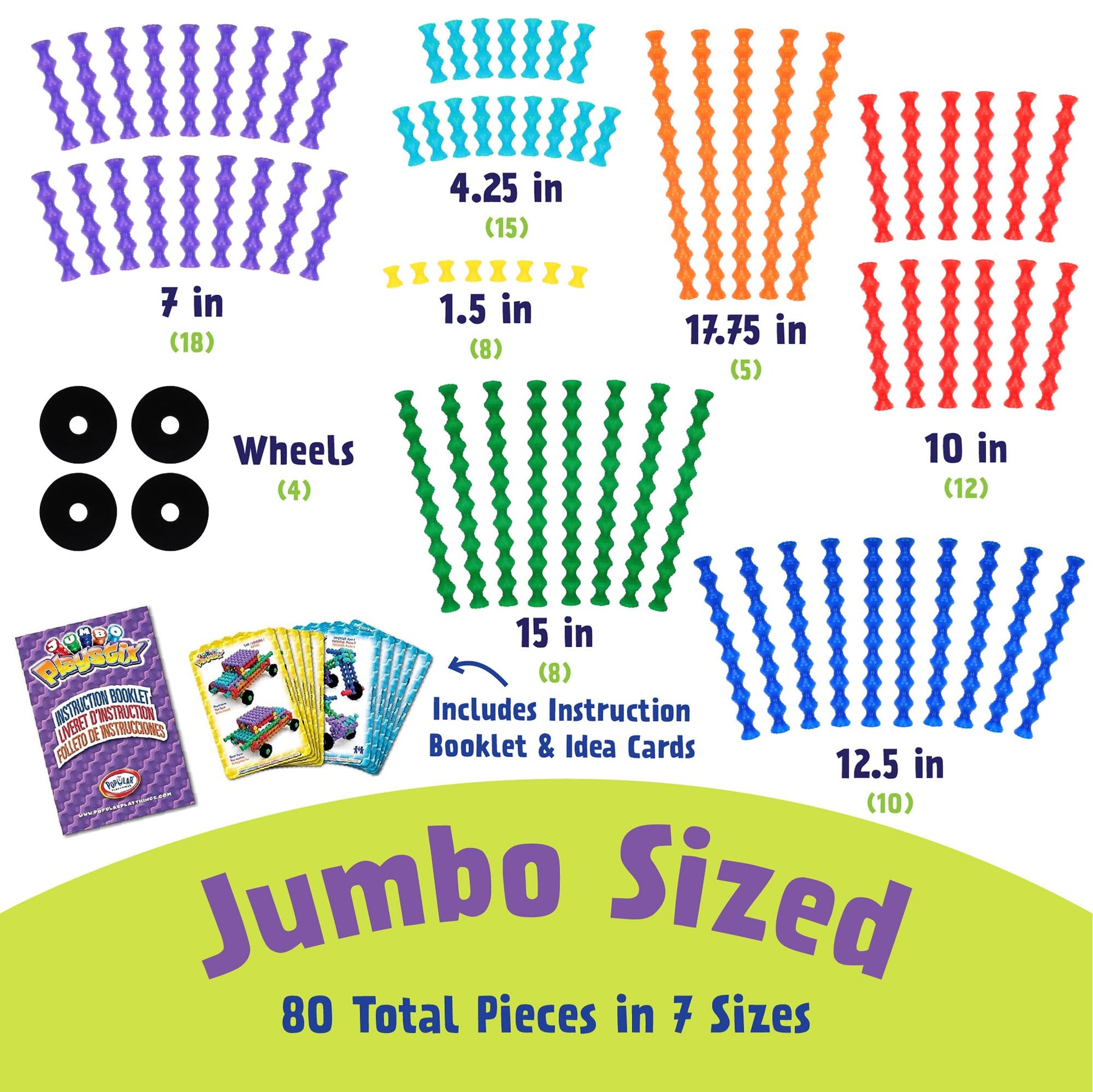 Popular Playthings Playstix, Building Sticks Kit For Kids, Construction Stem Building Toy Gift for Boys & Girls - Jumbo Multicolor Set 150 Piece
