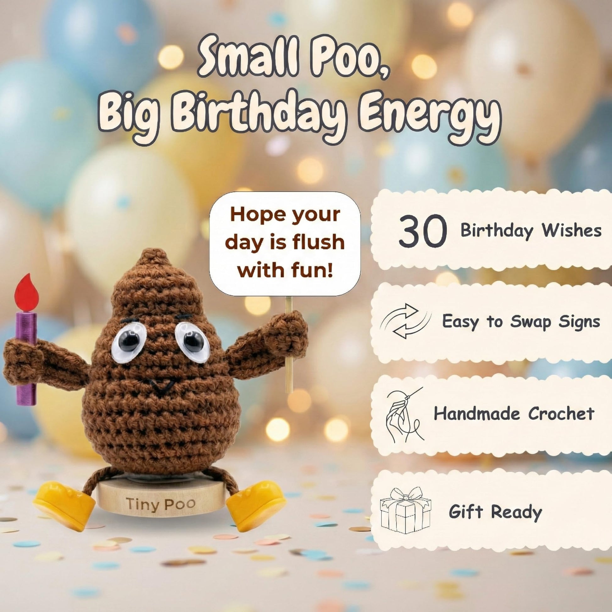 Birthday Gift for Women Men - Positive Poo Funny Crochet with 30 Hilarious Bday Cards | Cool Humor Gag Gift for Friends Coworker Sister Brother |