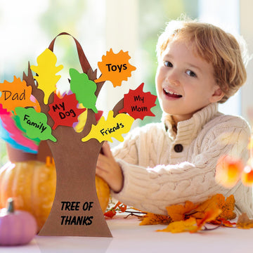 4E's Novelty Tree Craft Kit 4-Pack, Foam, Self-Adhesive - 11” Thanksgiving Craft, Ideal for Fall Crafts for Kids Perfect Gratitude Kit with Leaves