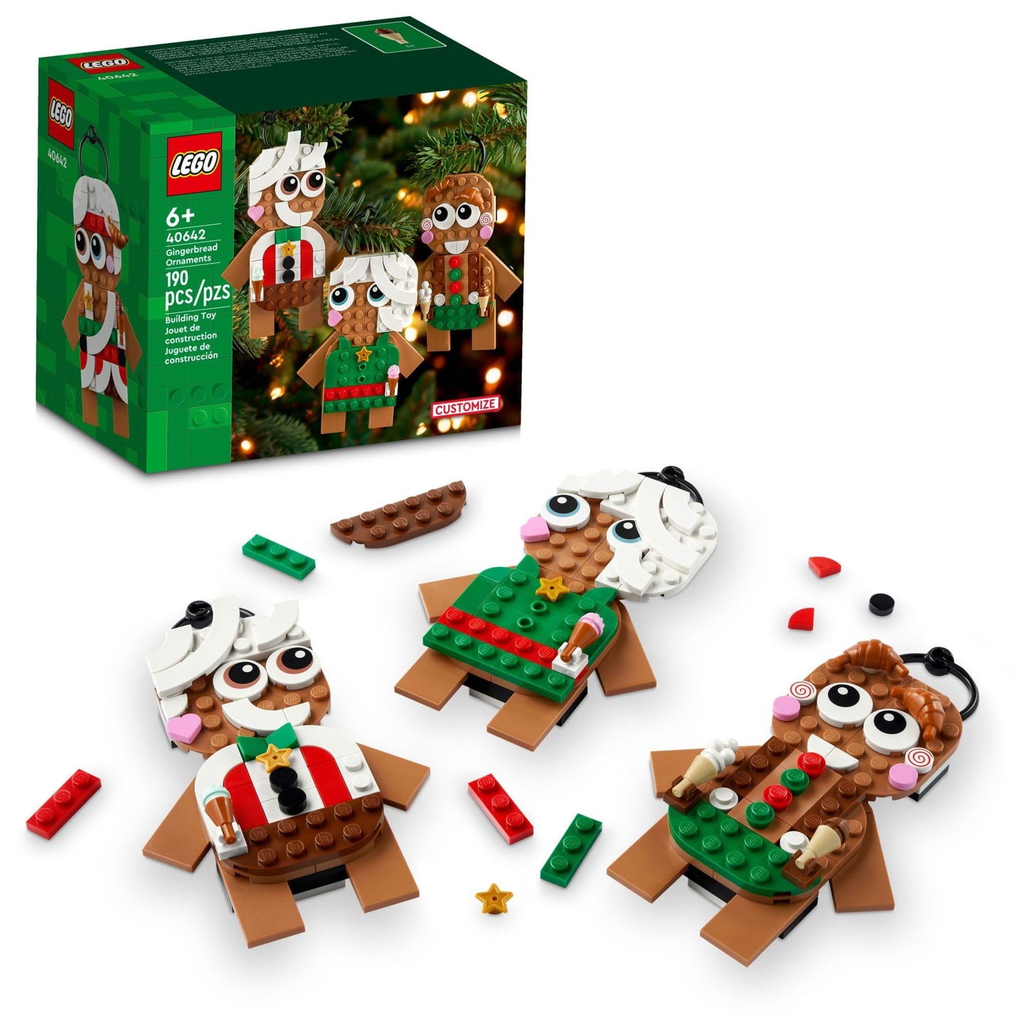 LEGO Gingerbread Ornaments - Christmas Tree Ornaments Building Set for Kids, Boys & Girls, Ages 6+ - 3 Gingerbread Decorations for Tree & Home - Gift