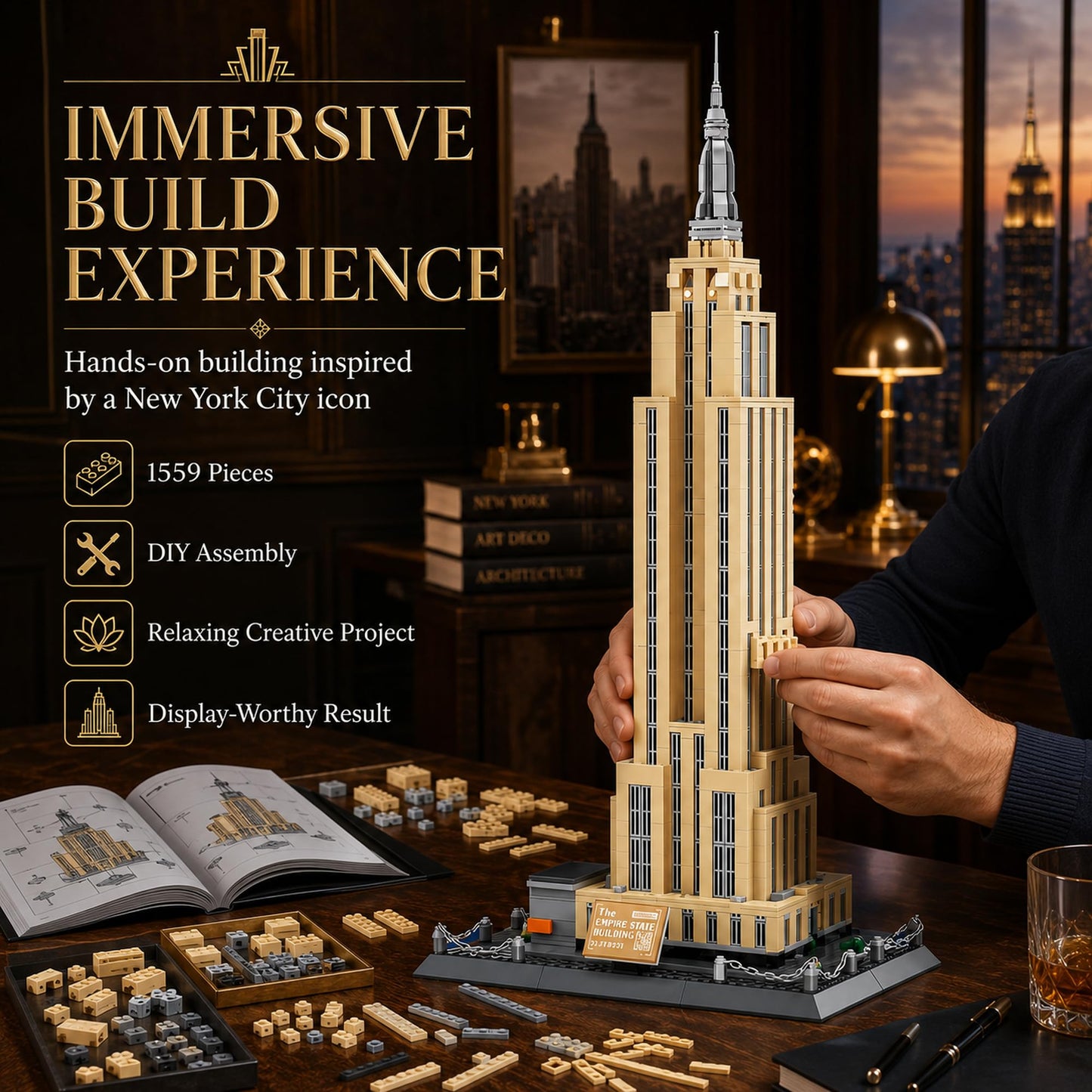 LQPFBSM Empire State Architecture Building Blocks Sets New York City Skyline Architecture Model Kits New York Landmark Skycraper Toys Gift for Adults