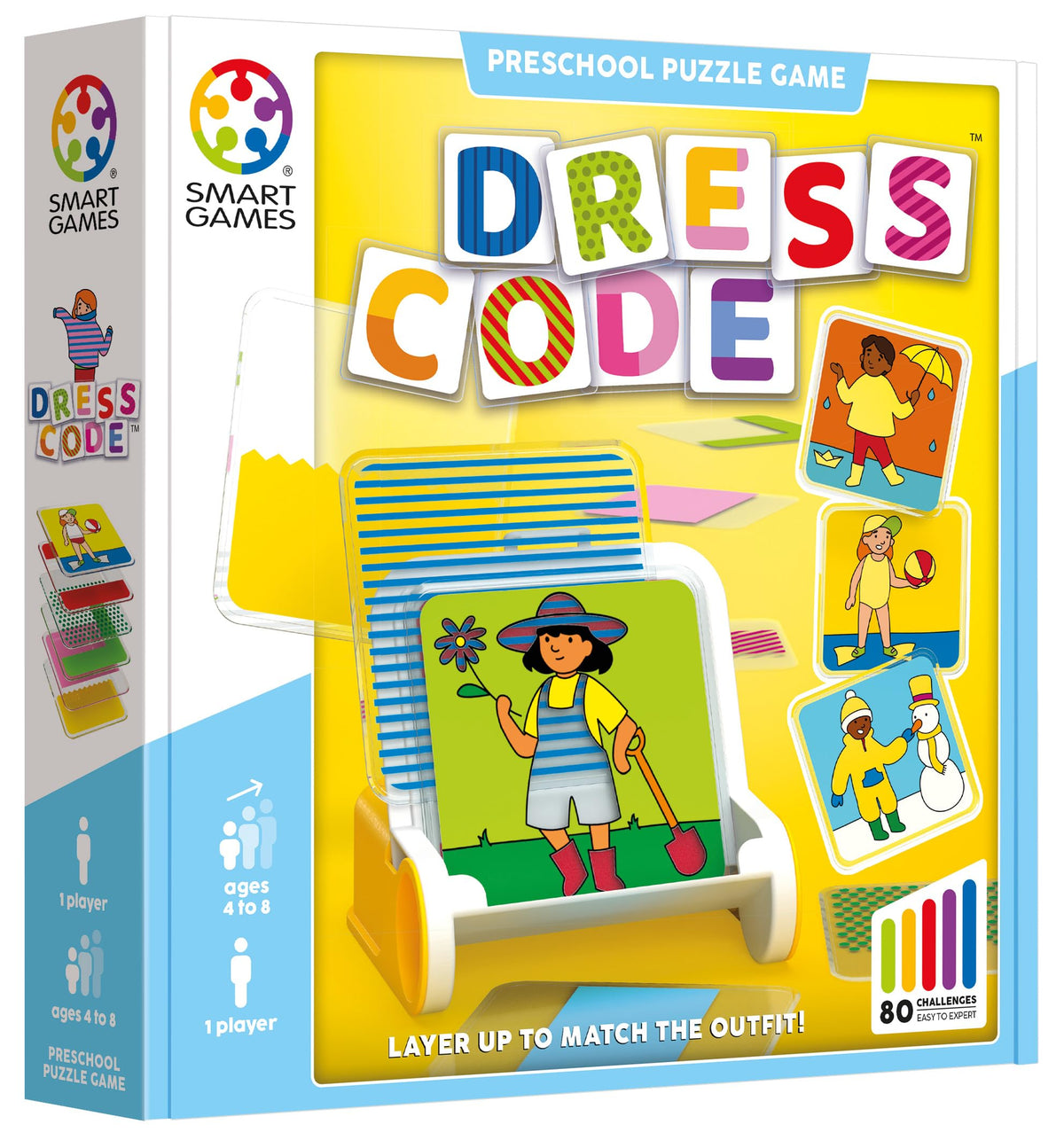 SmartGames Dress Code - Transparent Tile Stacking Logic Puzzle | 80 Challenges | Sequence & Orientation Both Matter | Ages 4+ | Color Code for Kids