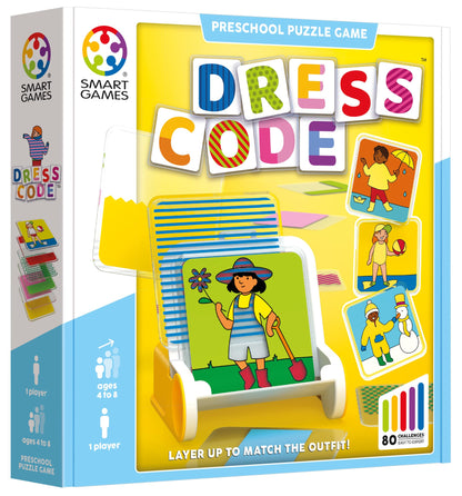 SmartGames Dress Code - Transparent Tile Stacking Logic Puzzle | 80 Challenges | Sequence & Orientation Both Matter | Ages 4+ | Color Code for Kids