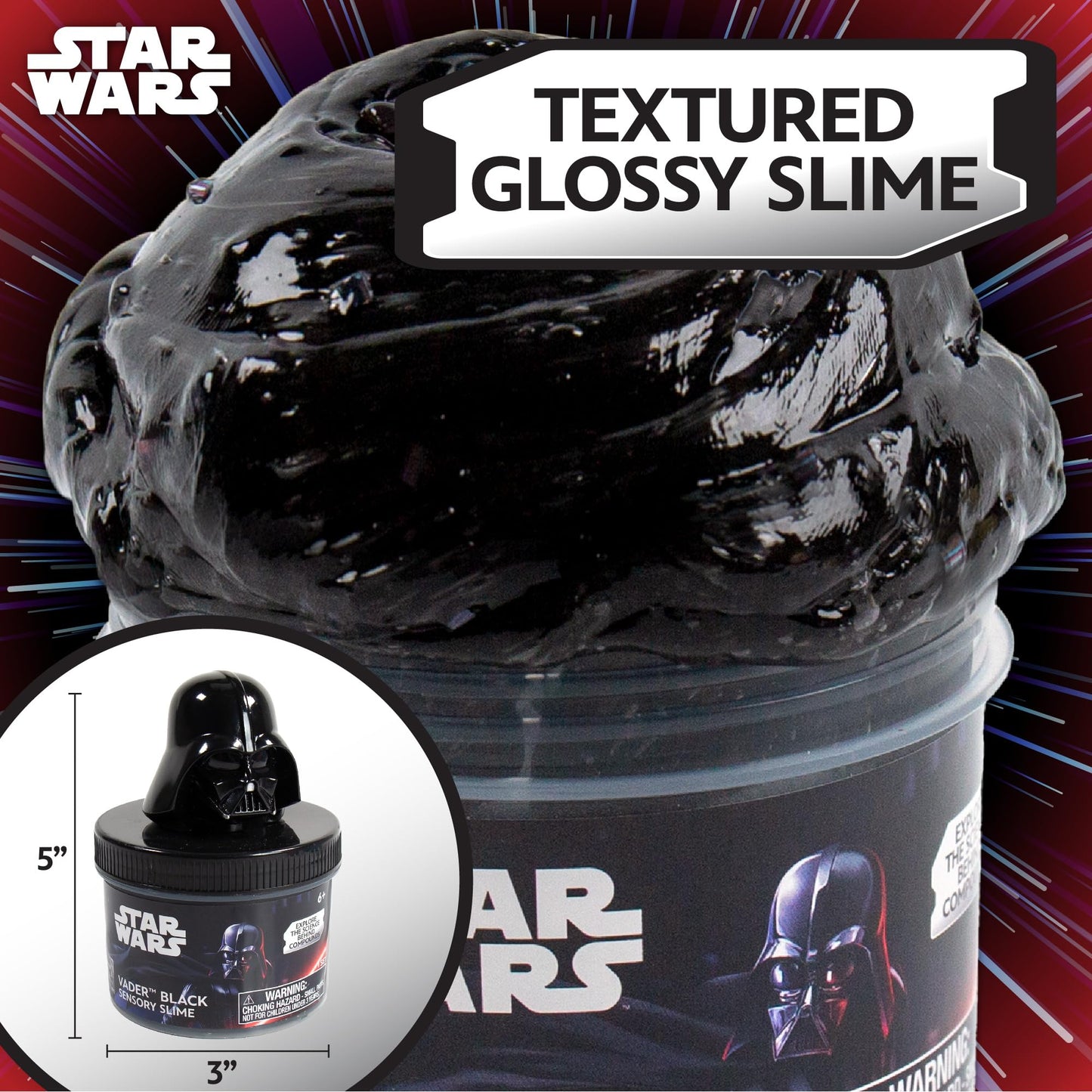 STAR WARS Vader Black Slime, 8 oz Galaxy Slime, Pre-Made Darth Vader Slime, Party Favors for Kids, Perfect for Goodie Bags, Desk Toys, Star Wars