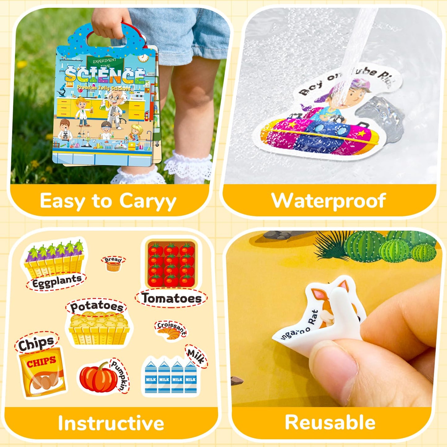 CREATIVETREES 6 Sets Reusable Sticker Book for Toddlers 1-3, Jelly Stickers Book for Kids 2-4, Travel Sticker Activity Toys for Childs 3 4 5 6 Years