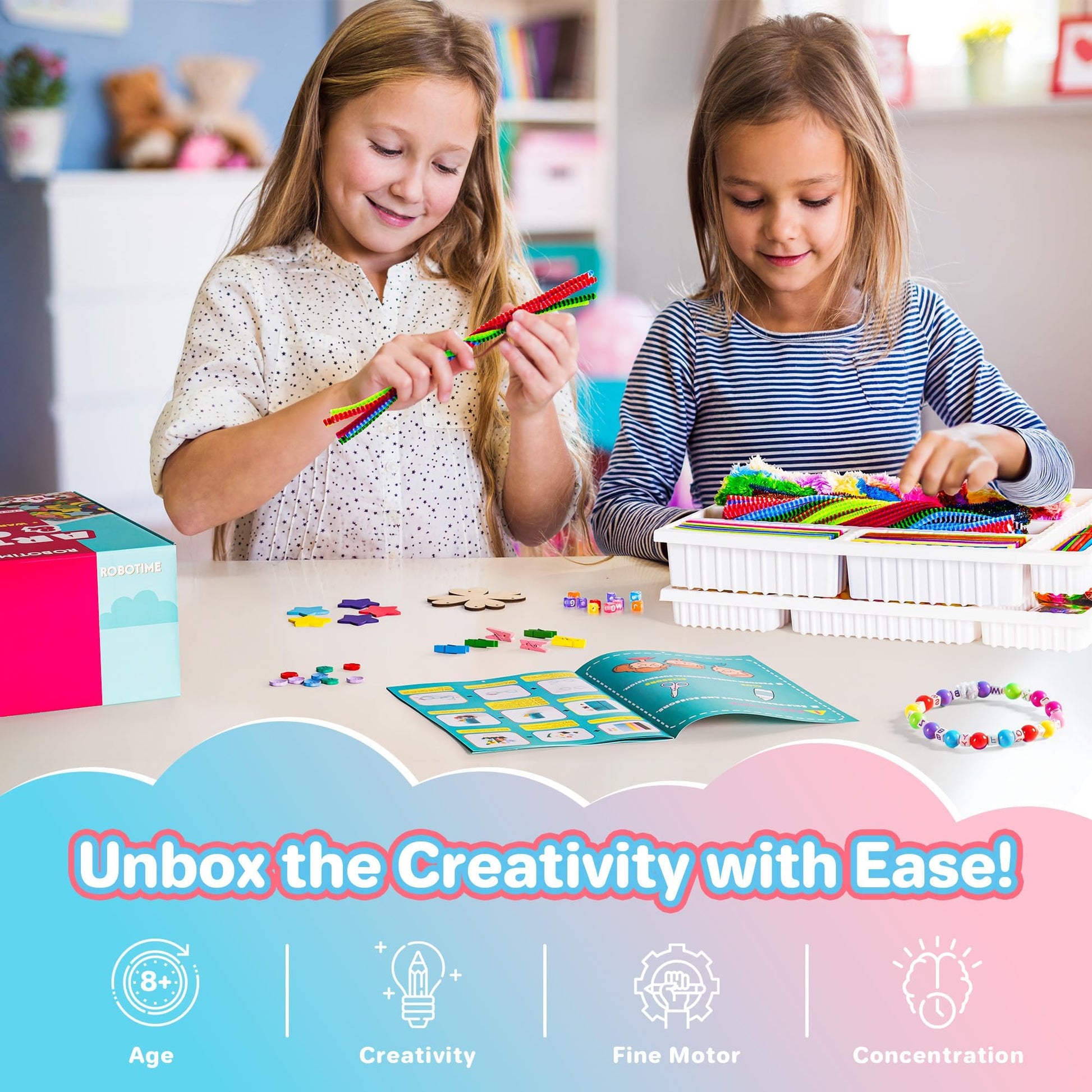 ROBOTIME Ultimate Craft Gift for Girls Ages 8-12 | All-in-One Creative Arts & Crafts Kit with 1600+ Pieces | DIY Maker Warehouse for Beginner Kids