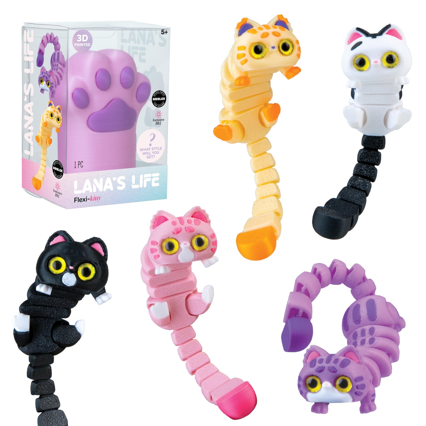 Lana's Life 3D Printed Flexi-Kitty Blind Box Cat Paw (Purple) - 1 Individual Purple Paw Containing 1 Randomly Assorted Collectible 3D Printed Flexible