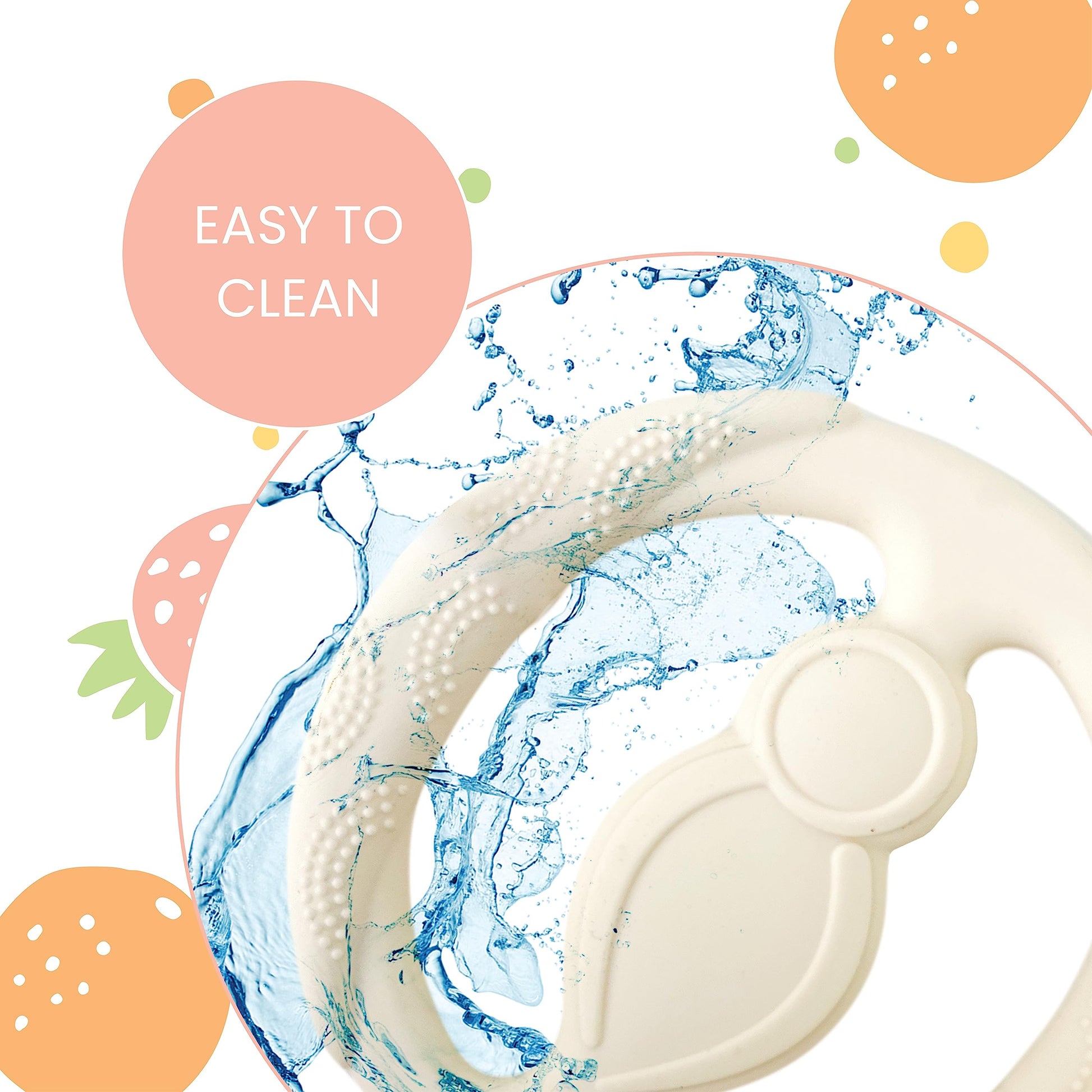 Lulyboo Silicone Baby Teething Ring, Soft and Durable Easy Grip Teether, Soothing for Gums, 0-12 Months, Ivory