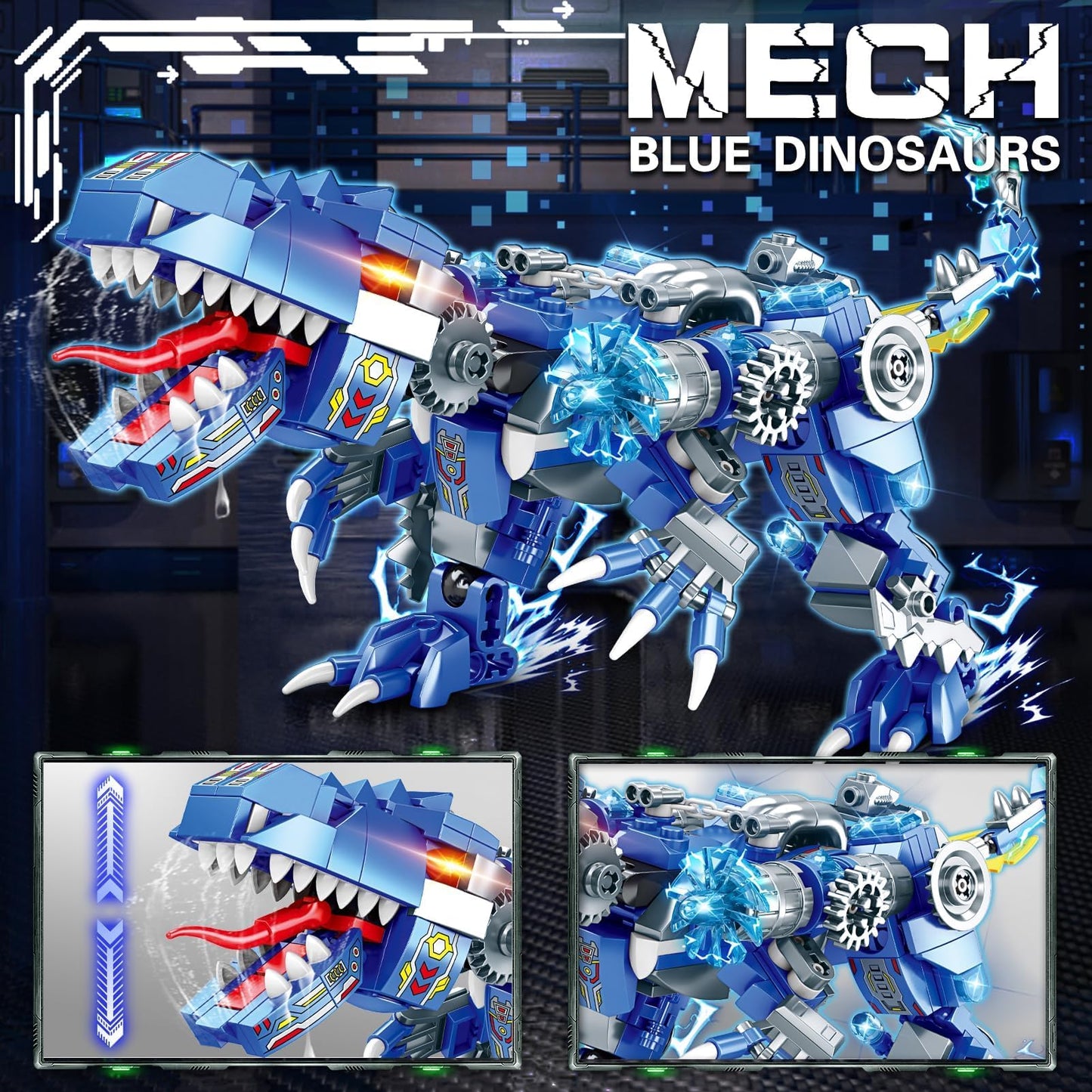 PLAYBRIX Dinosaur Building Blocks 2 in 1 Transforming Mech, Compatible with Lego Dinosaur Set, 433 PCS Dinosaur Mech STEM Toys for Kids Ages 6-12