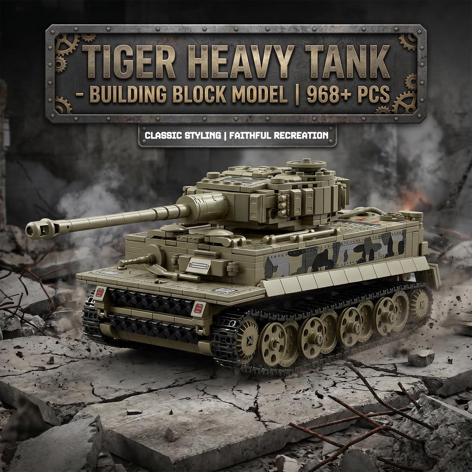 JYLWSMHU Military Tiger Heavy Tank Building Blocks Set Army Military Vehicles Model Kits Highly Detailed WW2 Style Heavy Tank Set for Building