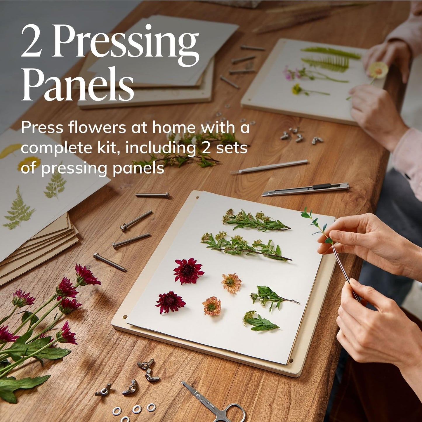 DIY Gift Kits Flower Press Kit - 20 Layers - 2 Sets of 10x10 Inch Wooden Panels - Easy Dried Flower Crafting and Preservation - Adult Beginner Gift
