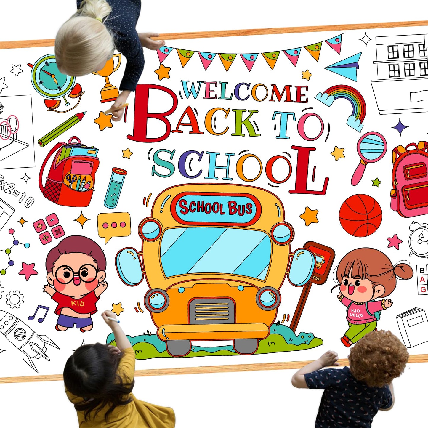 Leezead Back to School Giant Coloring Poster, Large Welcome Back Coloring Tablecloth/Table Cover Back to School Color-in Activity Poster for First Day