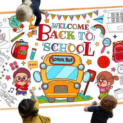 Leezead Back to School Giant Coloring Poster, Large Welcome Back Coloring Tablecloth/Table Cover Back to School Color-in Activity Poster for First Day