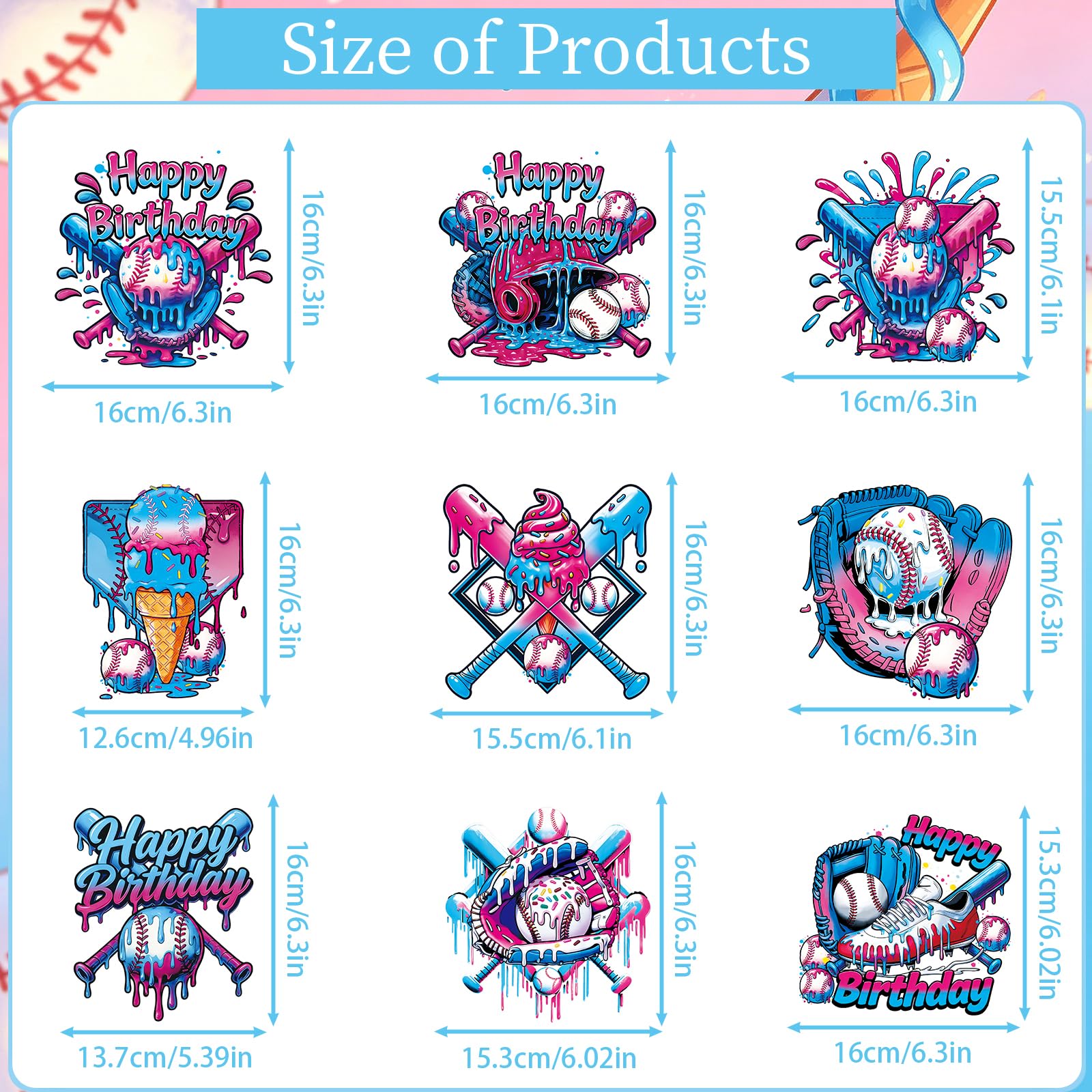 Musaeva Baseball Drip Birthday Party Decorations - 9 Pcs Baseball Ice Cream Drip Honeycomb Centerpieces Decorations, Black and Pink Ice Cream Drip
