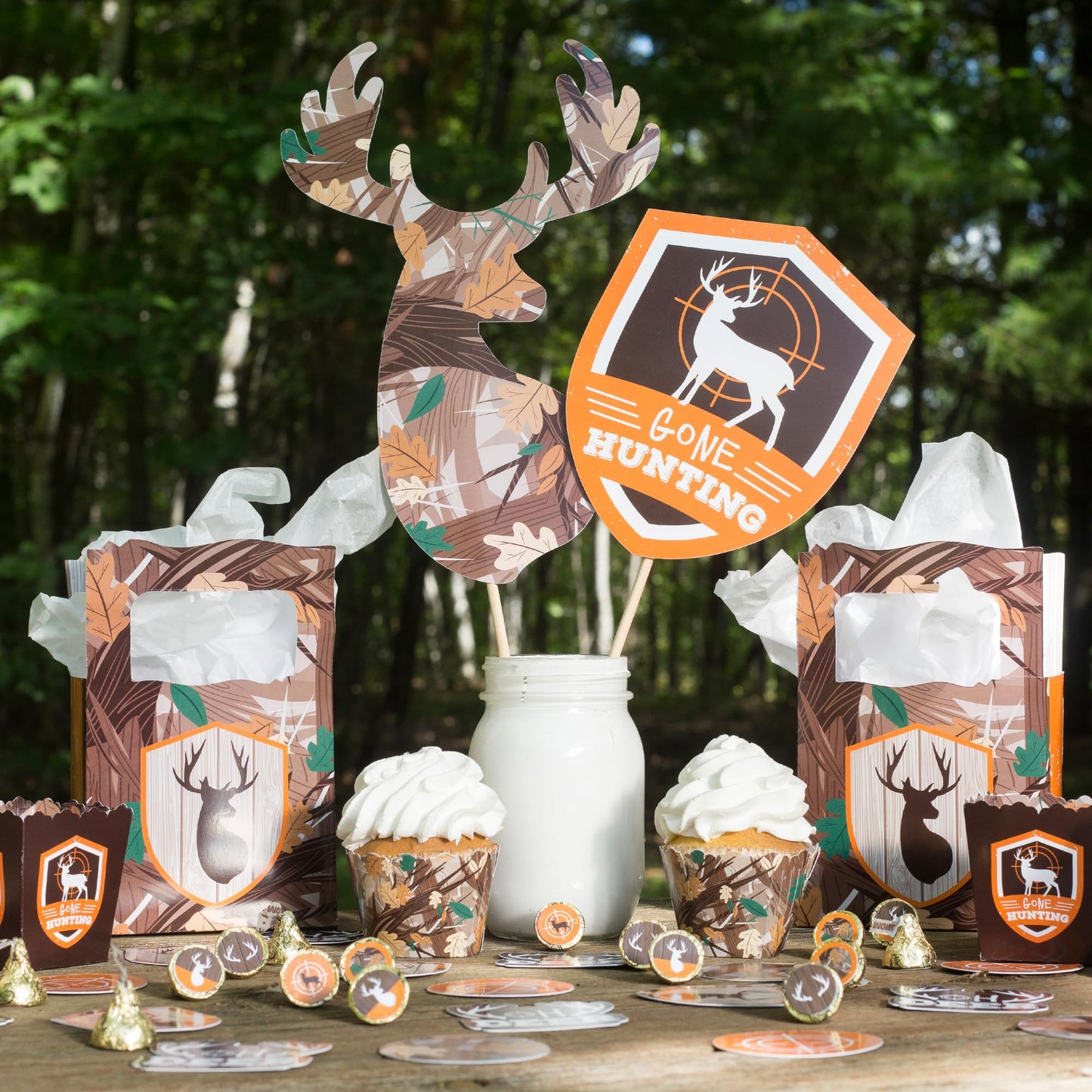 Big Dot of Happiness Gone Hunting - Deer Hunting Camo Baby Shower or Birthday Party Centerpiece Sticks - Table Toppers - Set of 15