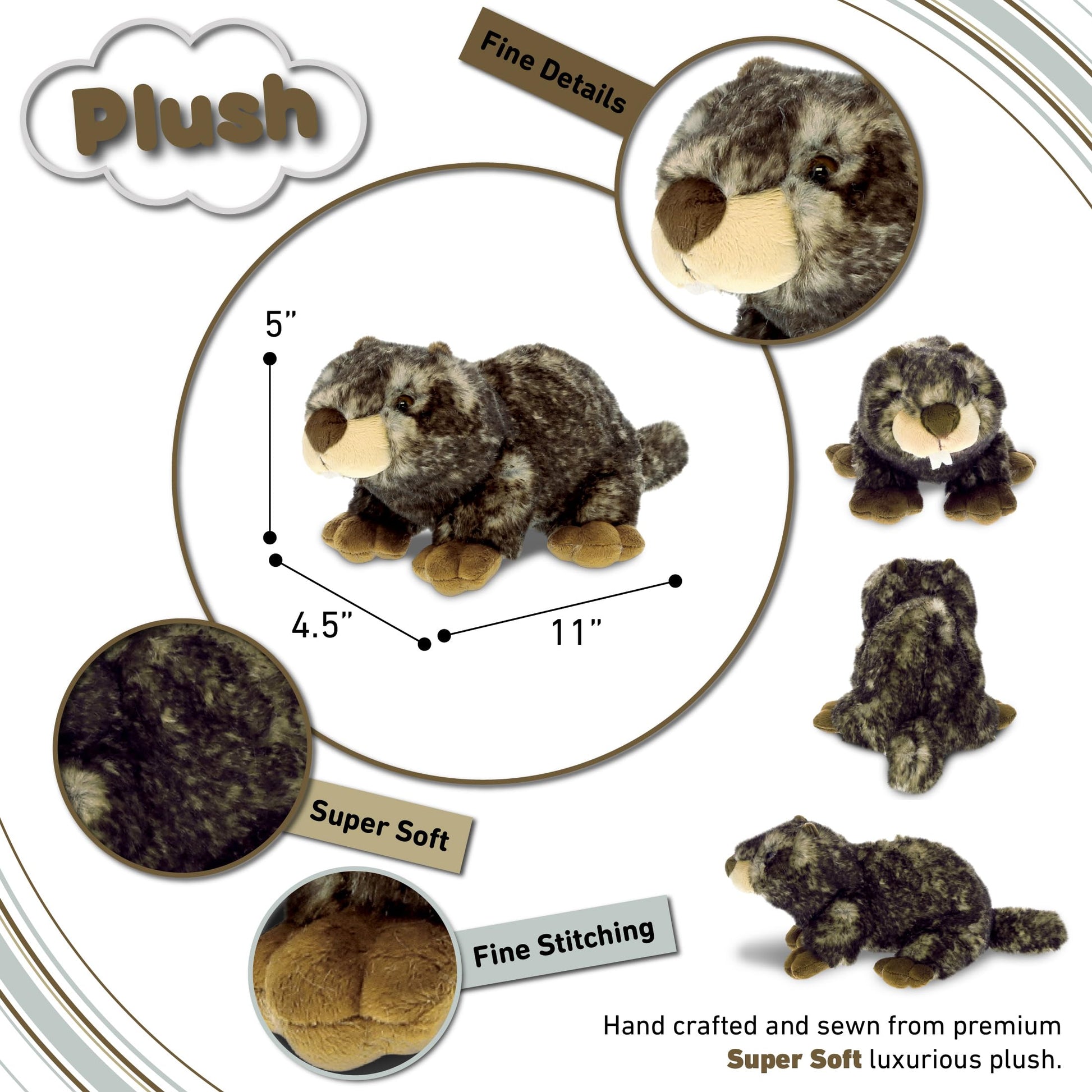 DolliBu Brown Marmot Plush - Super Soft Stuffed Animal, Fluffy Plush Animal Toys for Kids, Teens, and Adults, Cute and Realistic Animal Plush - 11
