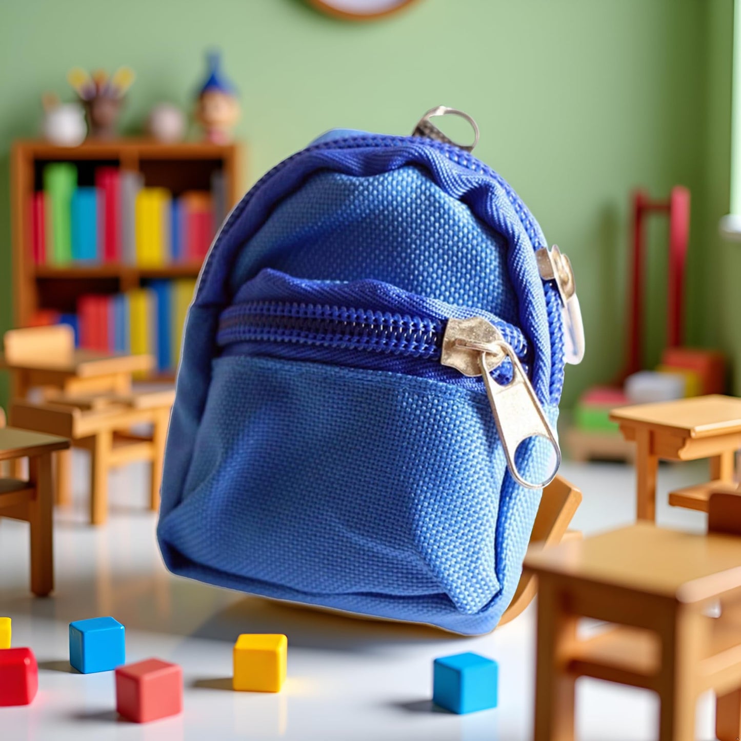 1Pc Blue Mini Doll Backpack School Bag Model Dollhouse School Accessory for 1/6 Scale Dollhouse Décor,Simulation Mini School Bag Model,Dollhouse