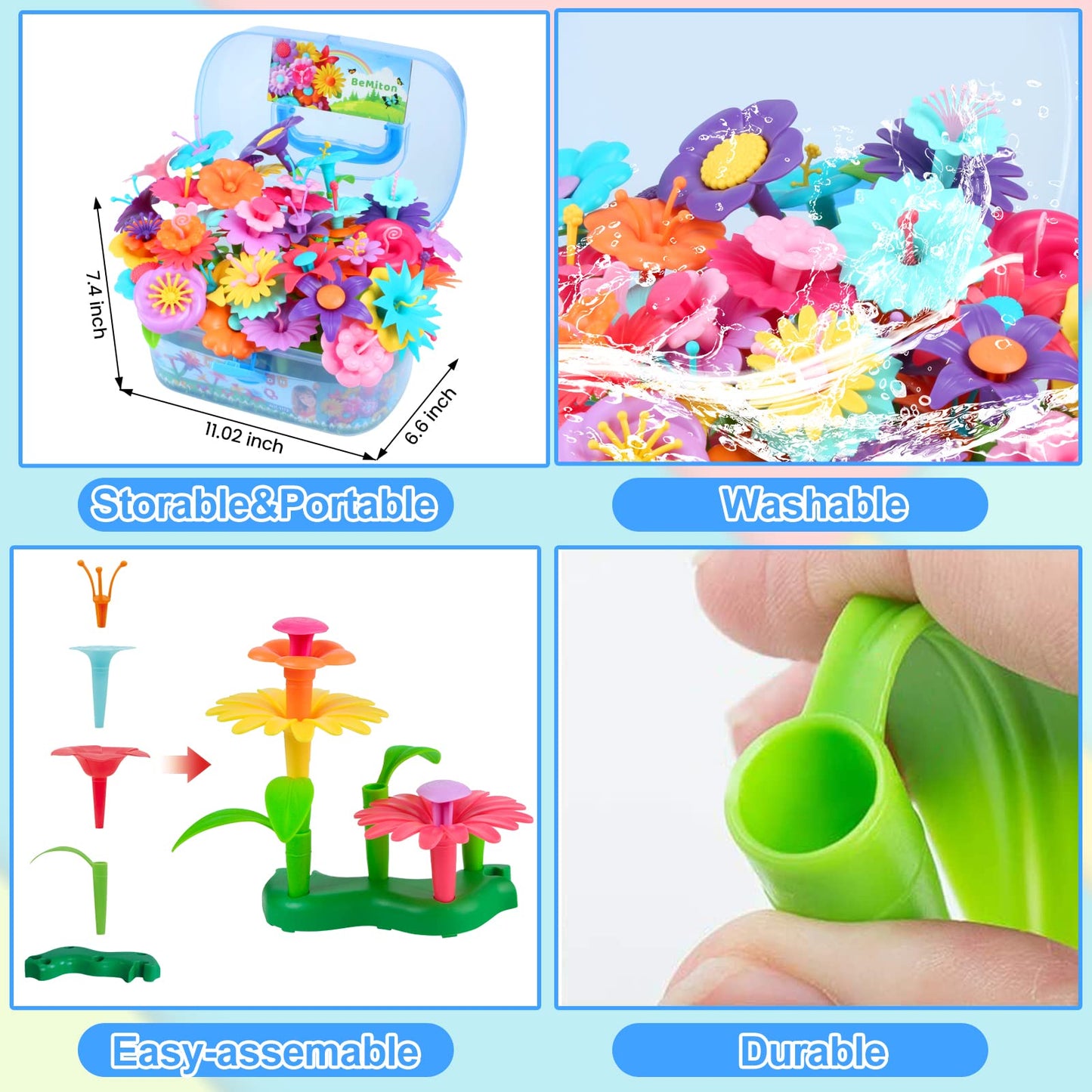 BEMITON Flower Building Toy Set for Girls, Best Birthday Gifts for 3 4 5 6 7 Year Old Kids, Arts and Crafts Kit for Toddlers, STEM Activities