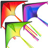 JOYIN Large Delta Kite Red, Green and Purple, Easy to Fly Huge for Kids and Adults with 262.5ft String, Large Delta Beach Kite for Outdoor Games